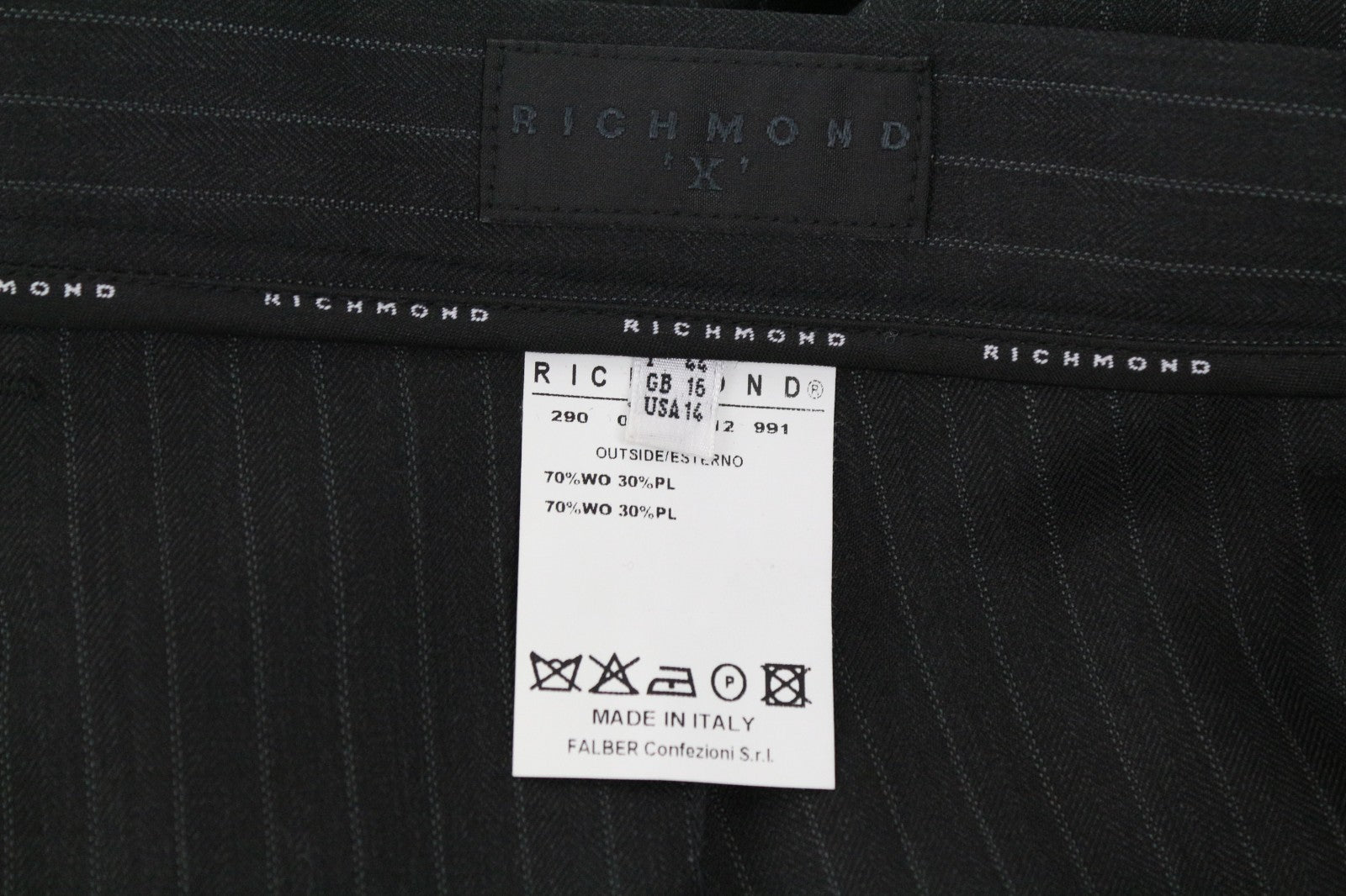 RICHMOND  Men Trousers 48 Dark Grey Wool Blend Pleated Striped Pattern Formal