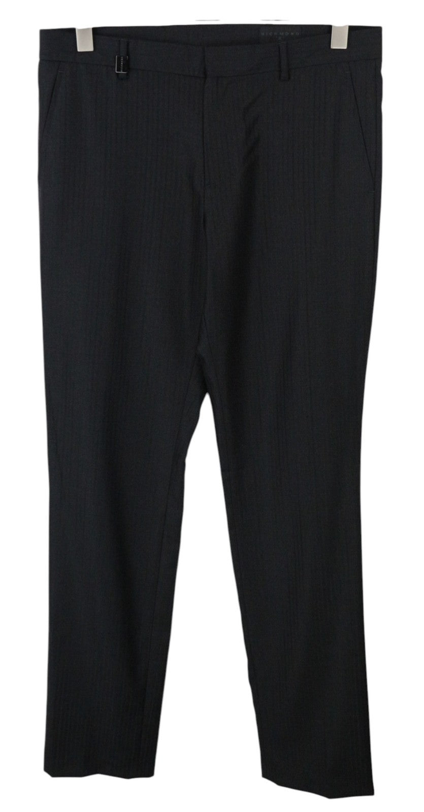 RICHMOND  Men Trousers 48 Black Wool Silk Striped Pattern Pleated Classic
