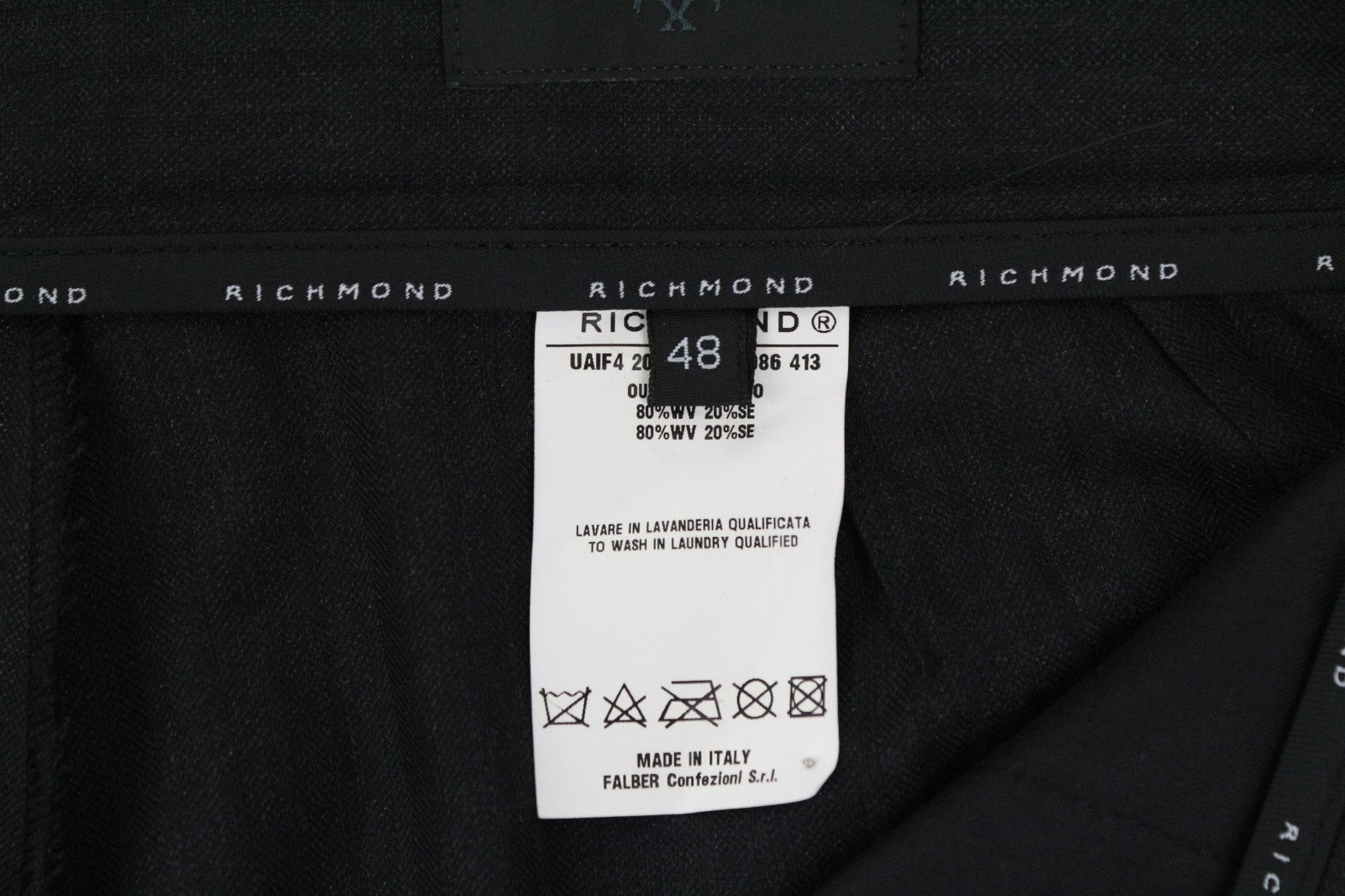 RICHMOND  Men Trousers 48 Black Wool Silk Striped Pattern Pleated Classic