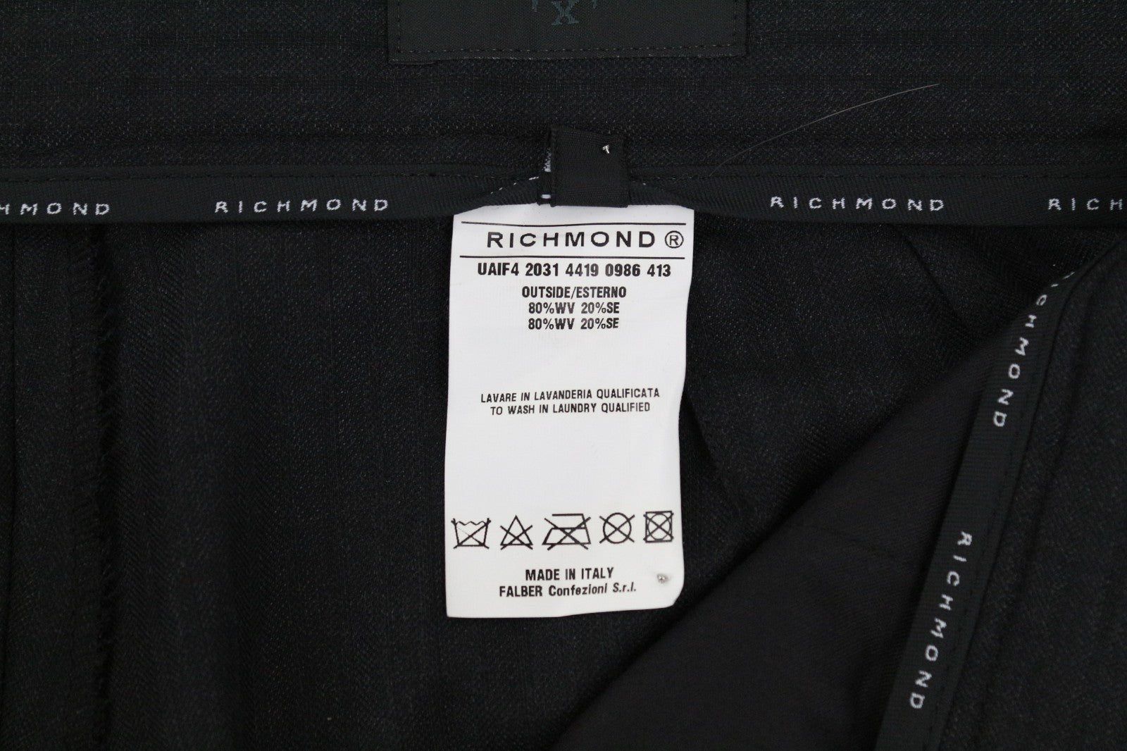 RICHMOND  Men Trousers 48 Black Wool Silk Striped Pattern Pleated Classic
