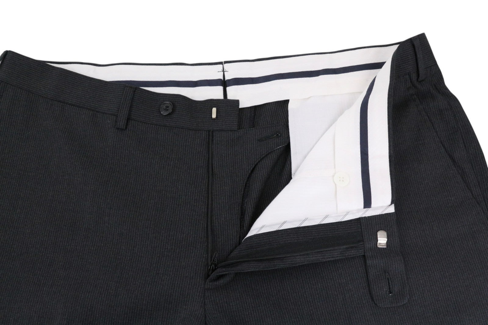 SUITSUPPLY Men Trousers UK40S Dark Grey Pure Wool Pinstriped Pleated Formal