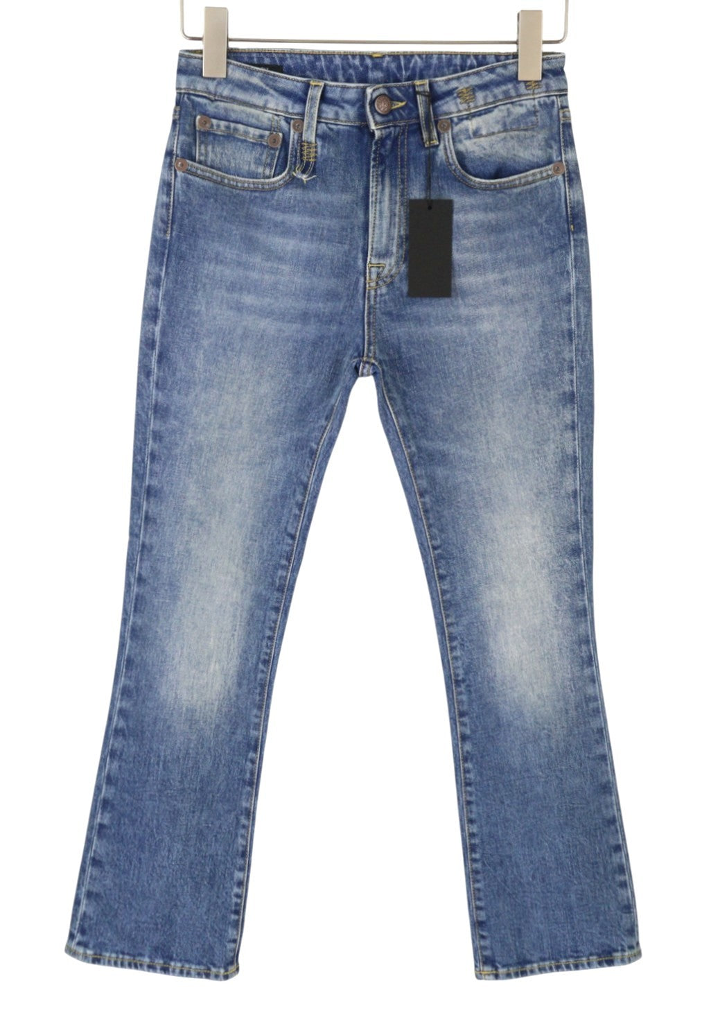 R13 Kick Fit Women Jeans 26 Jasper Stretch Cropped Whiskers Faded Blue PS26