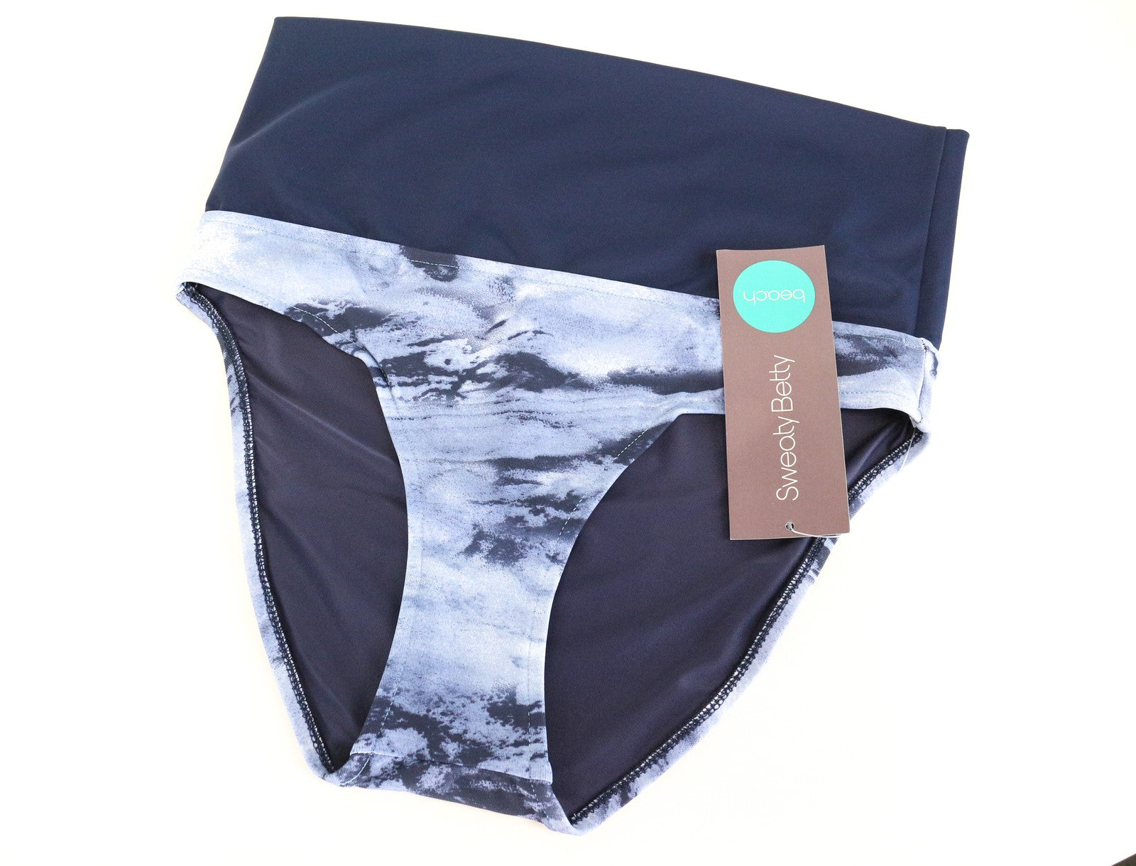 SWEATY BETTY Savasana Women Swimwear S Blue Stretch Abstract Printed Bikini Pant