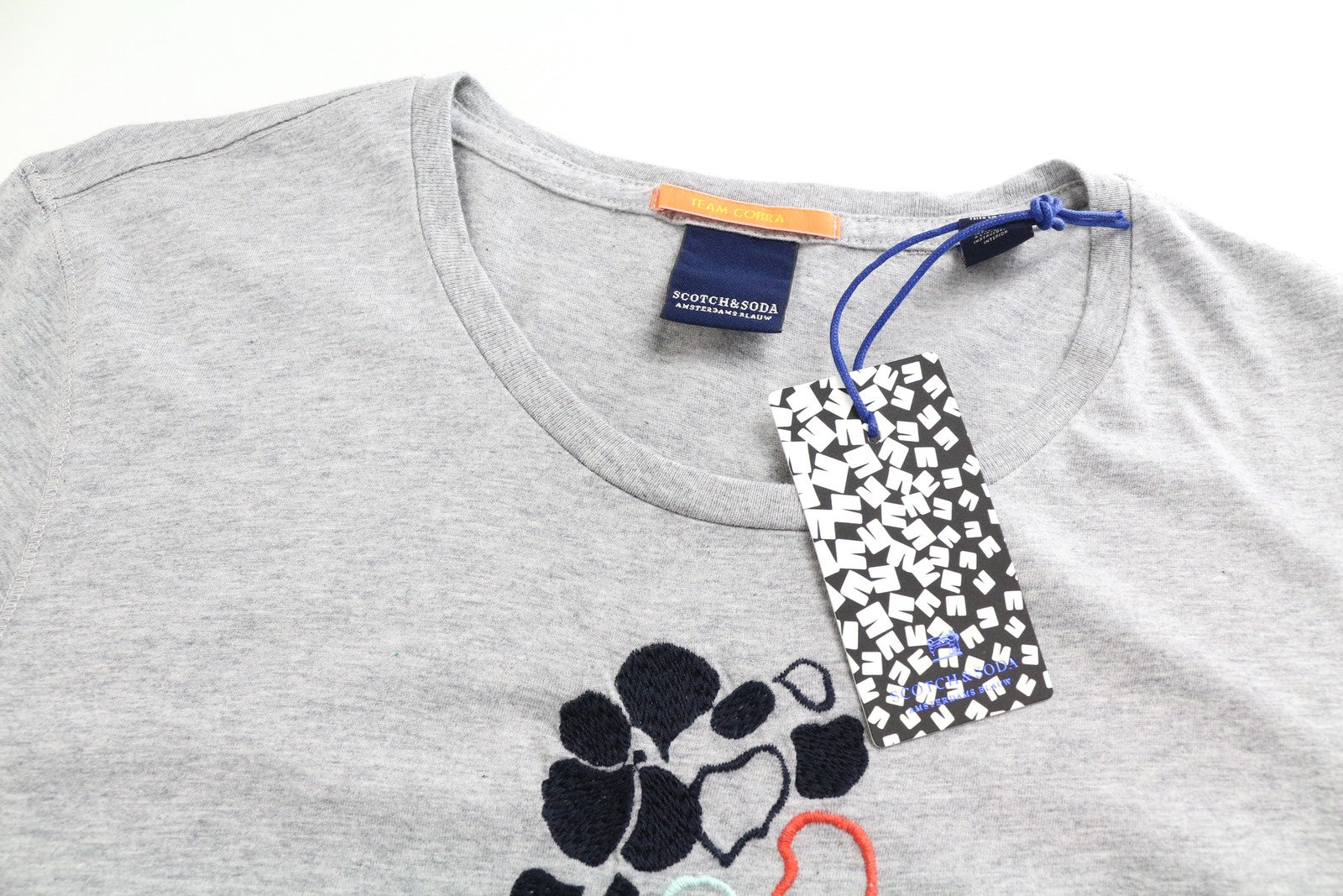 SCOTCH & SODA Ams Blauw Men T-Shirt M Grey Pure Cotton Short Sleeved Embroidered