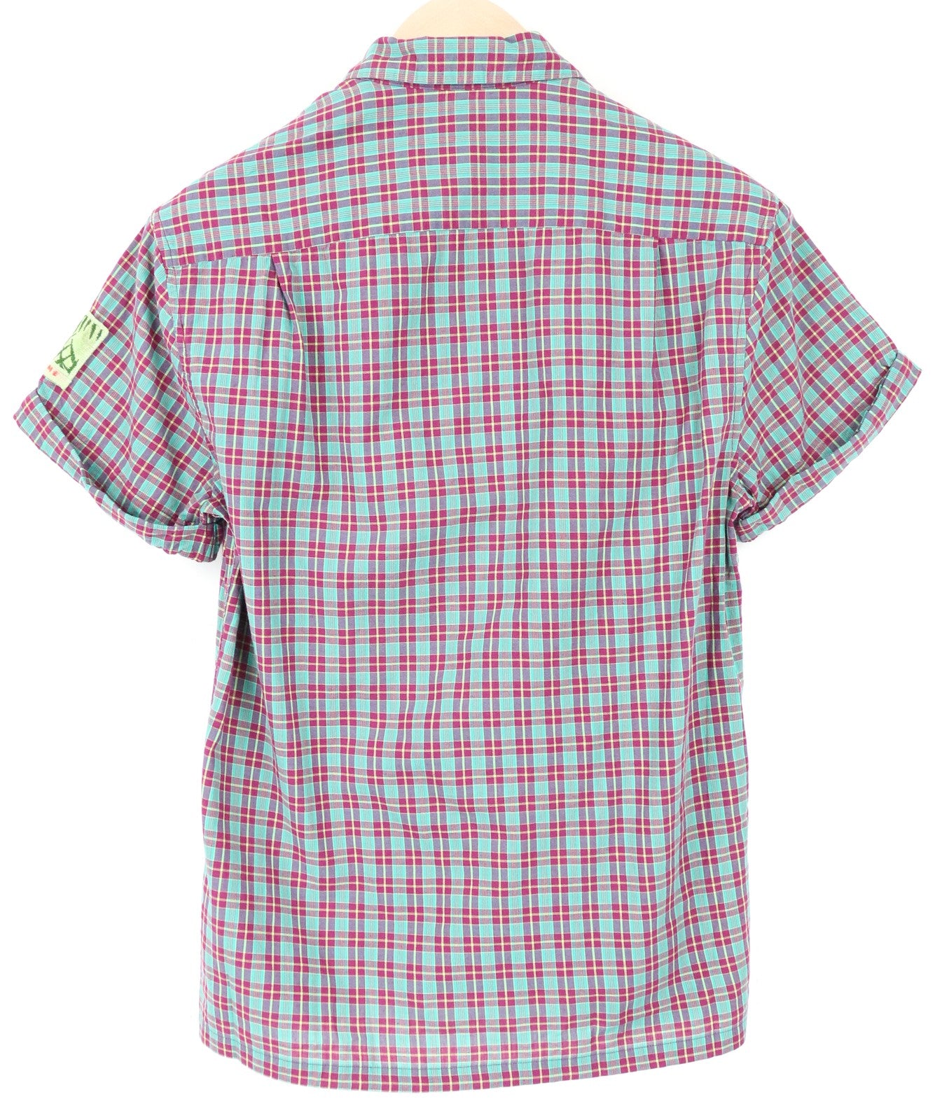SCOTCH & SODA Ams Couture Men Shirt S Green Cotton Linen Checked Short Sleeved