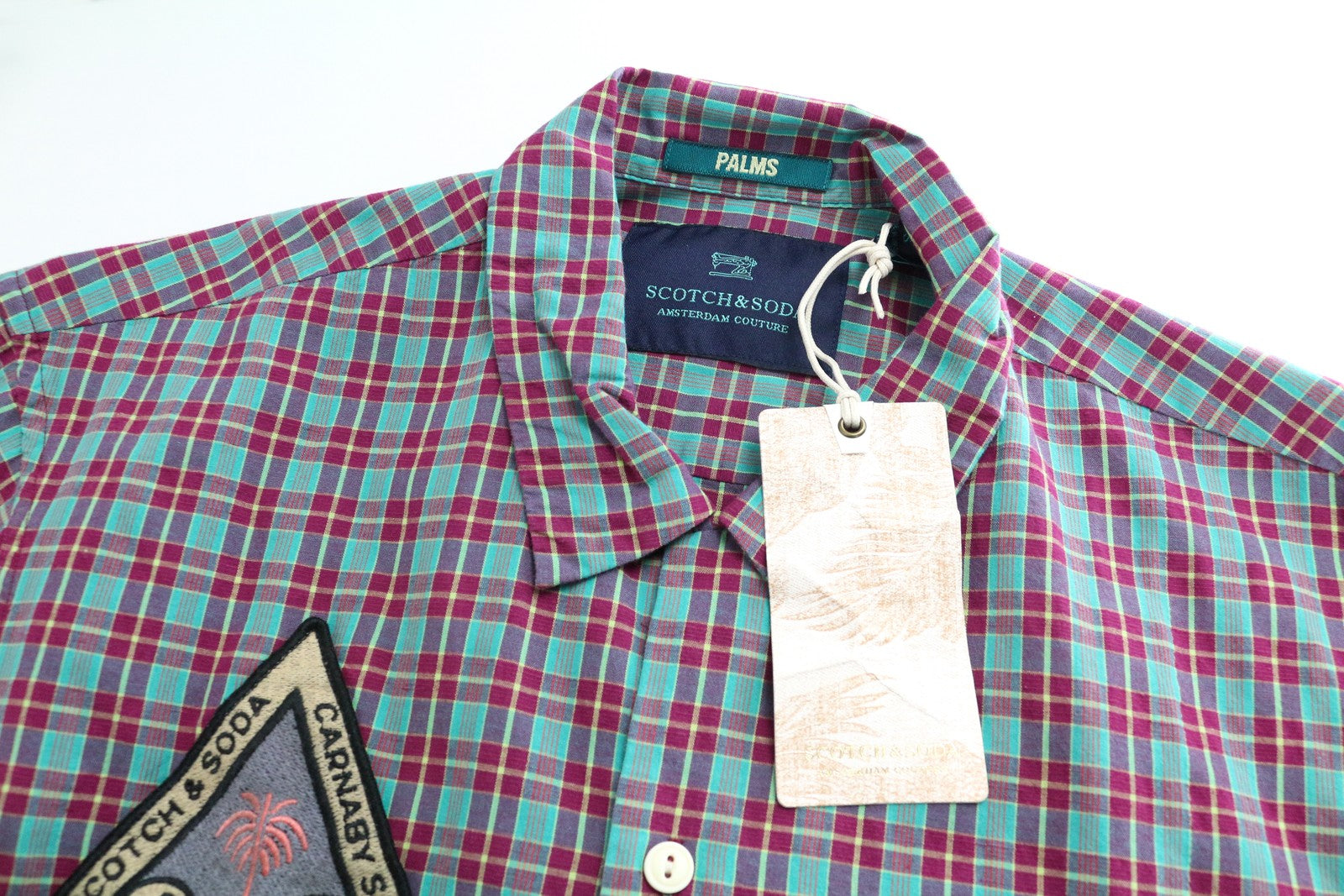 SCOTCH & SODA Ams Couture Men Shirt S Green Cotton Linen Checked Short Sleeved