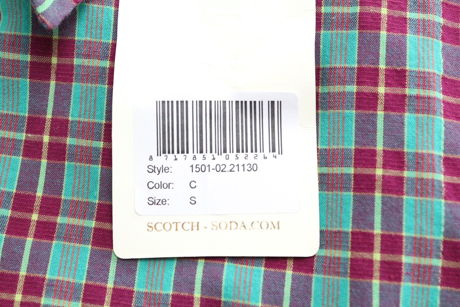 SCOTCH & SODA Ams Couture Men Shirt S Green Cotton Linen Checked Short Sleeved