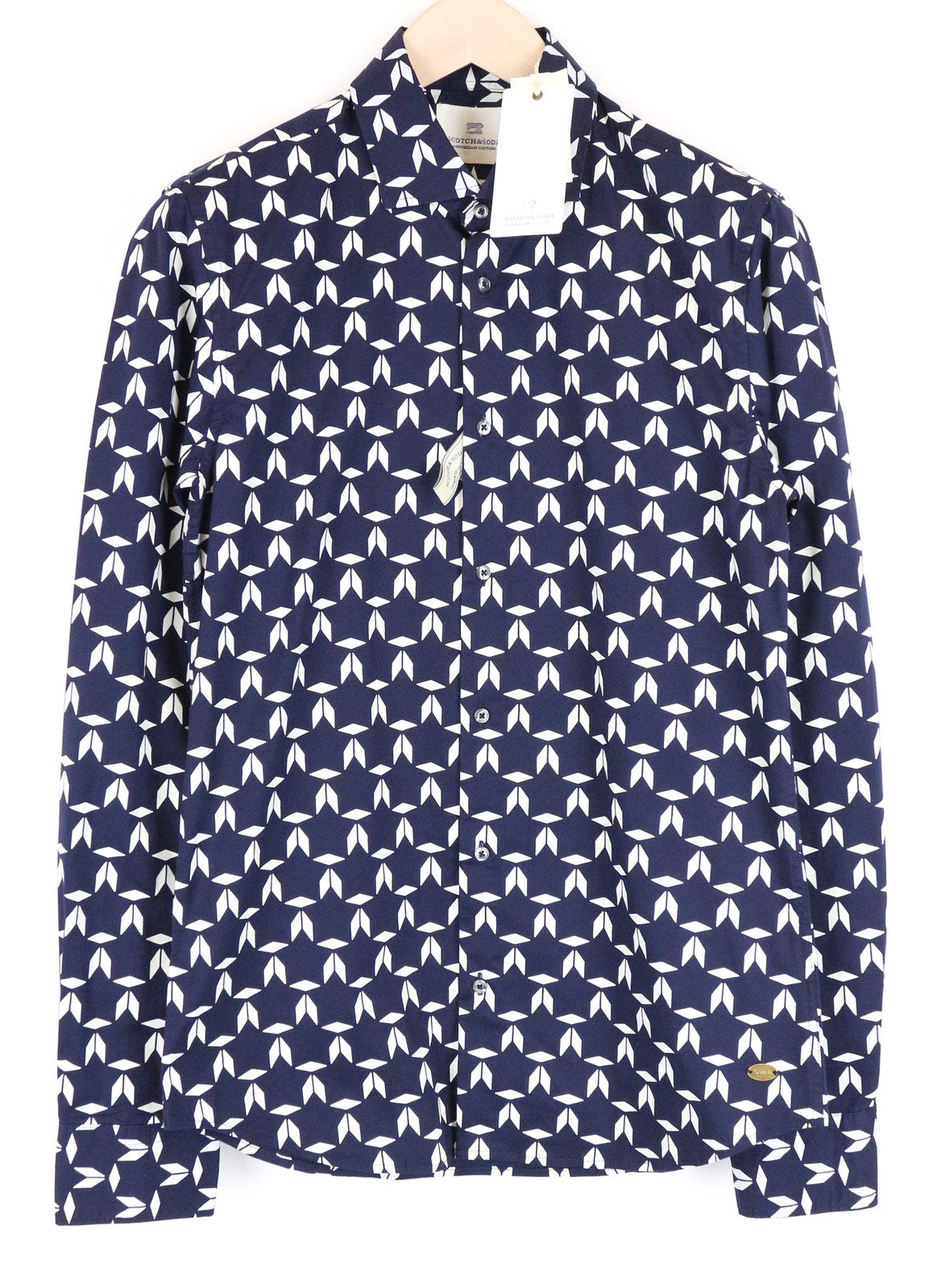 SCOTCH & SODA Ams Couture Men Shirt M Navy Cotton Stretch Patterned Long Sleeve