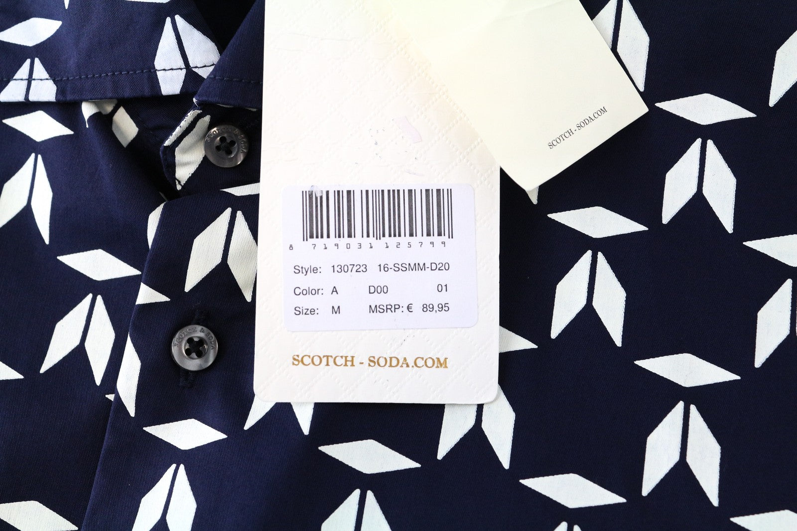 SCOTCH & SODA Ams Couture Men Shirt M Navy Cotton Stretch Patterned Long Sleeve