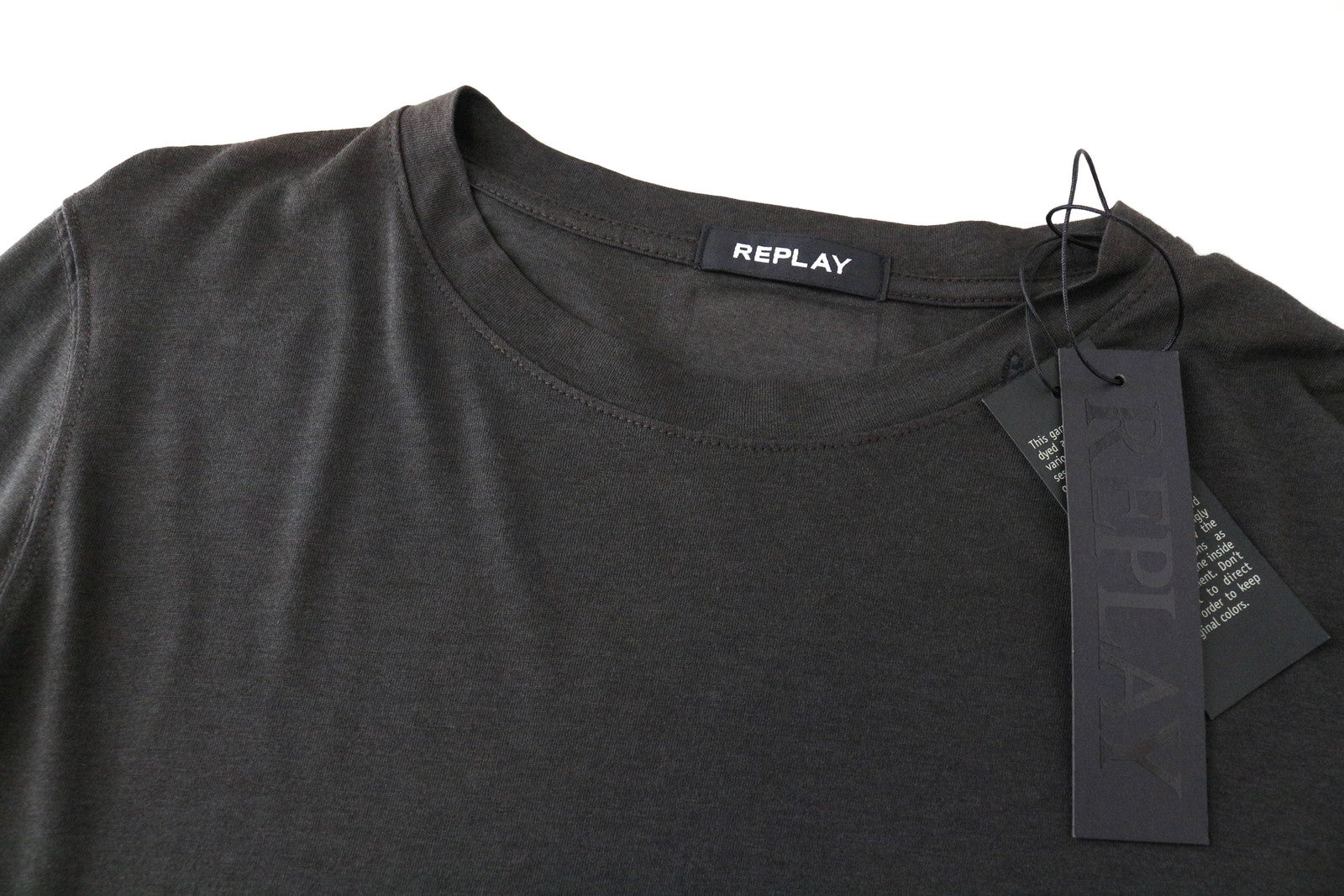 REPLAY Men T-Shirt S Greyish Brown Cotton Blend Long Sleeve Pocketed Pull On