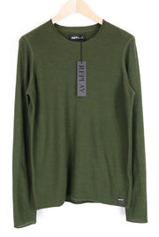 REPLAY Men Sweatshirt S Green Wool Blend Long Sleeved Casual Pull On