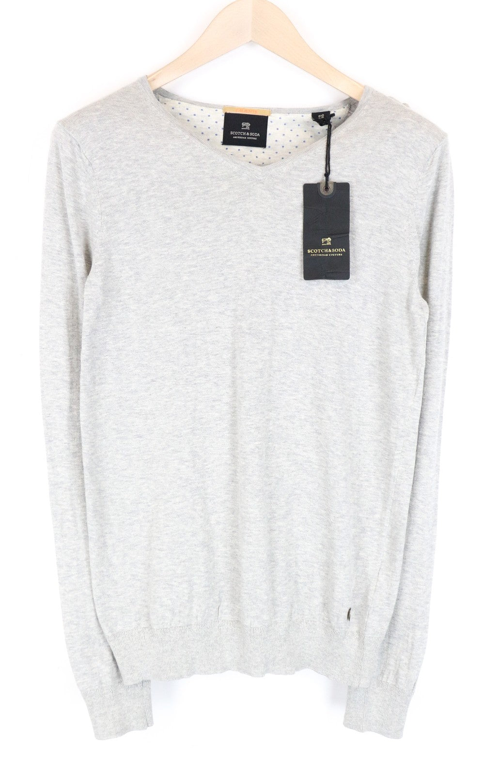 SCOTCH & SODA Ams Couture Men Sweatshirt S Grey Pure Cotton Long Sleeved V-neck