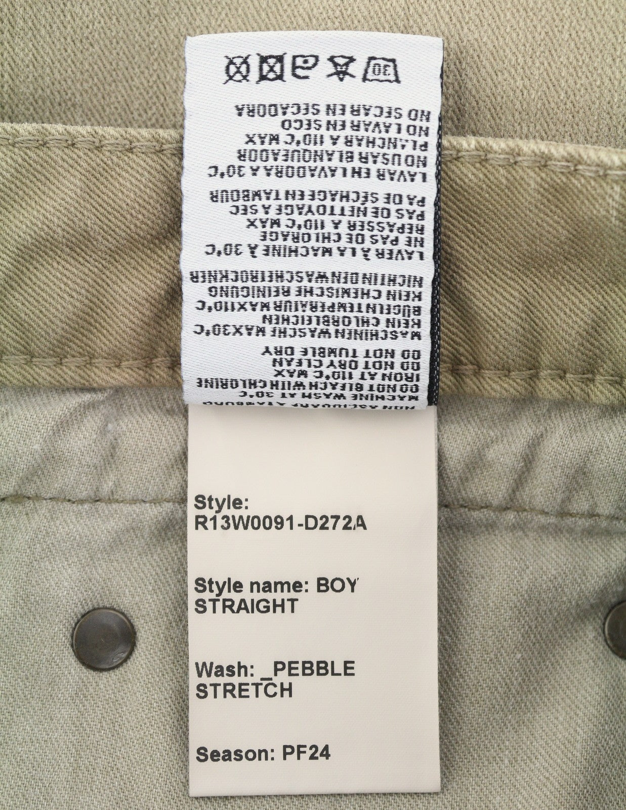 R13 Boy Straight Women Jeans 27 Pebble Stretch Cropped Faded Beige