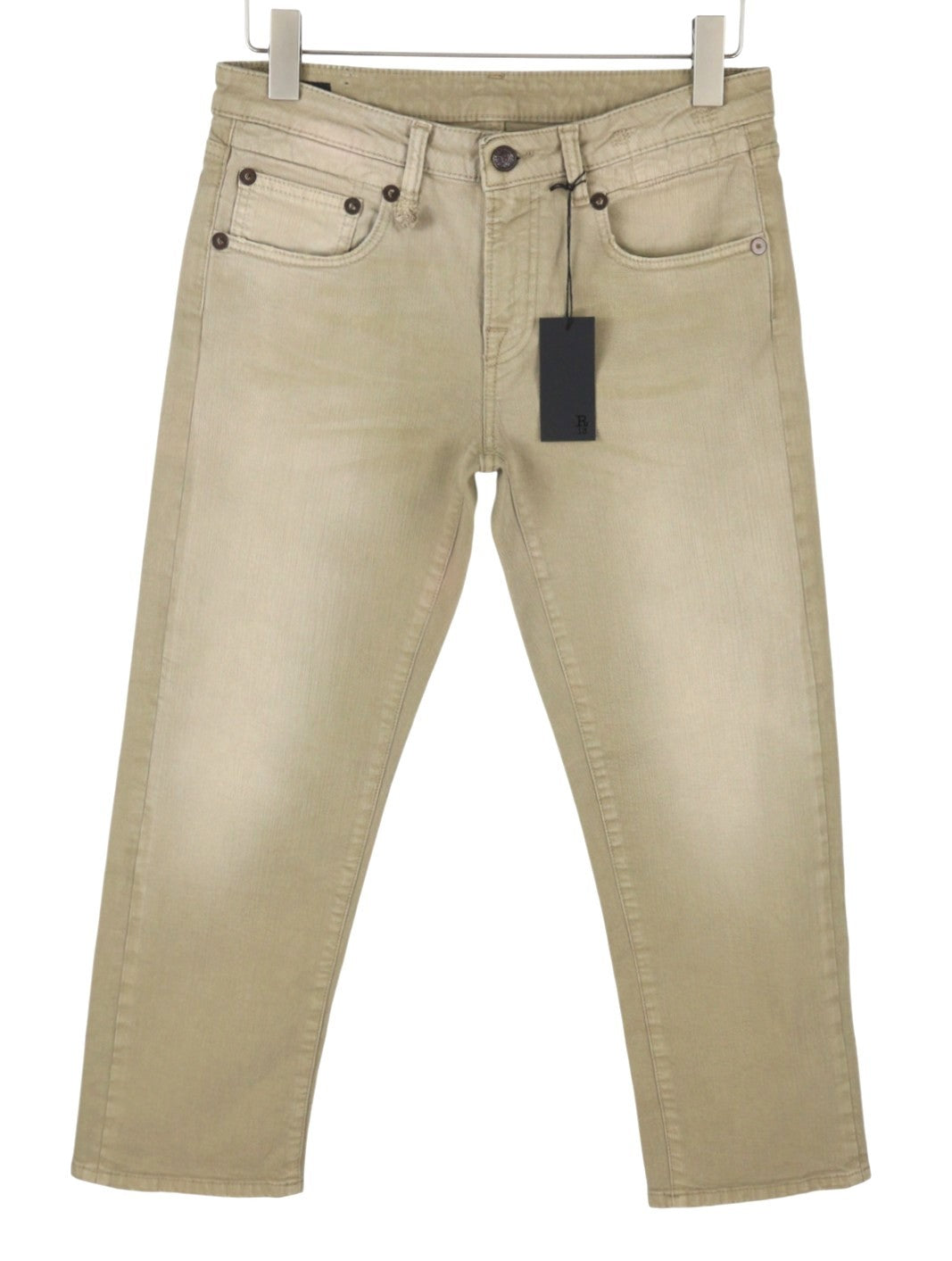 R13 Boy Straight Women Jeans 27 Pebble Stretch Cropped Faded Beige