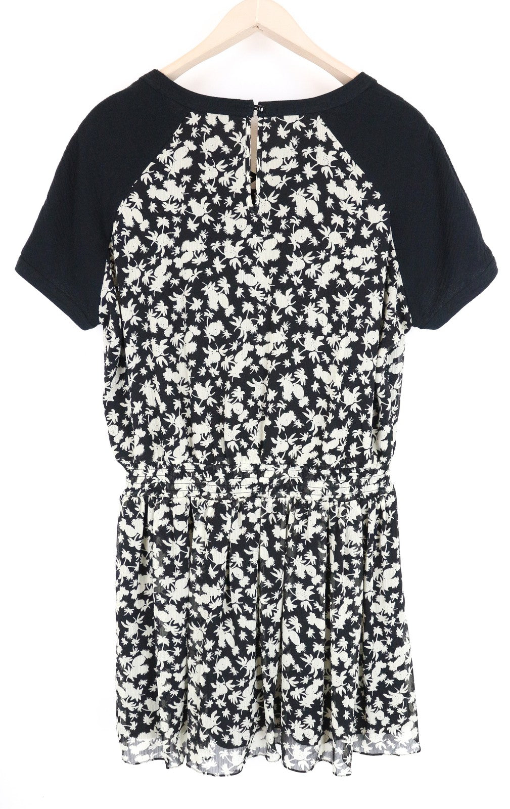 MAISON SCOTCH Women Dress M Black Short Sleeved Patterned Pleated Lined Short