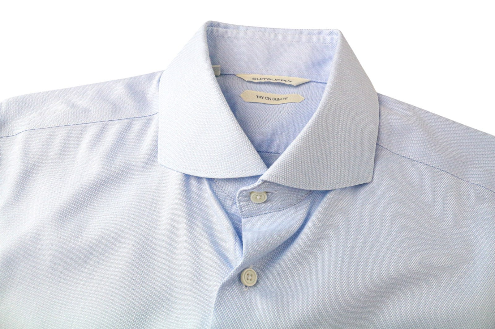 SUITSUPPLY Men's Formal Shirt 40L/15 3/4L Slim Blue Cotton Cutaway Twill