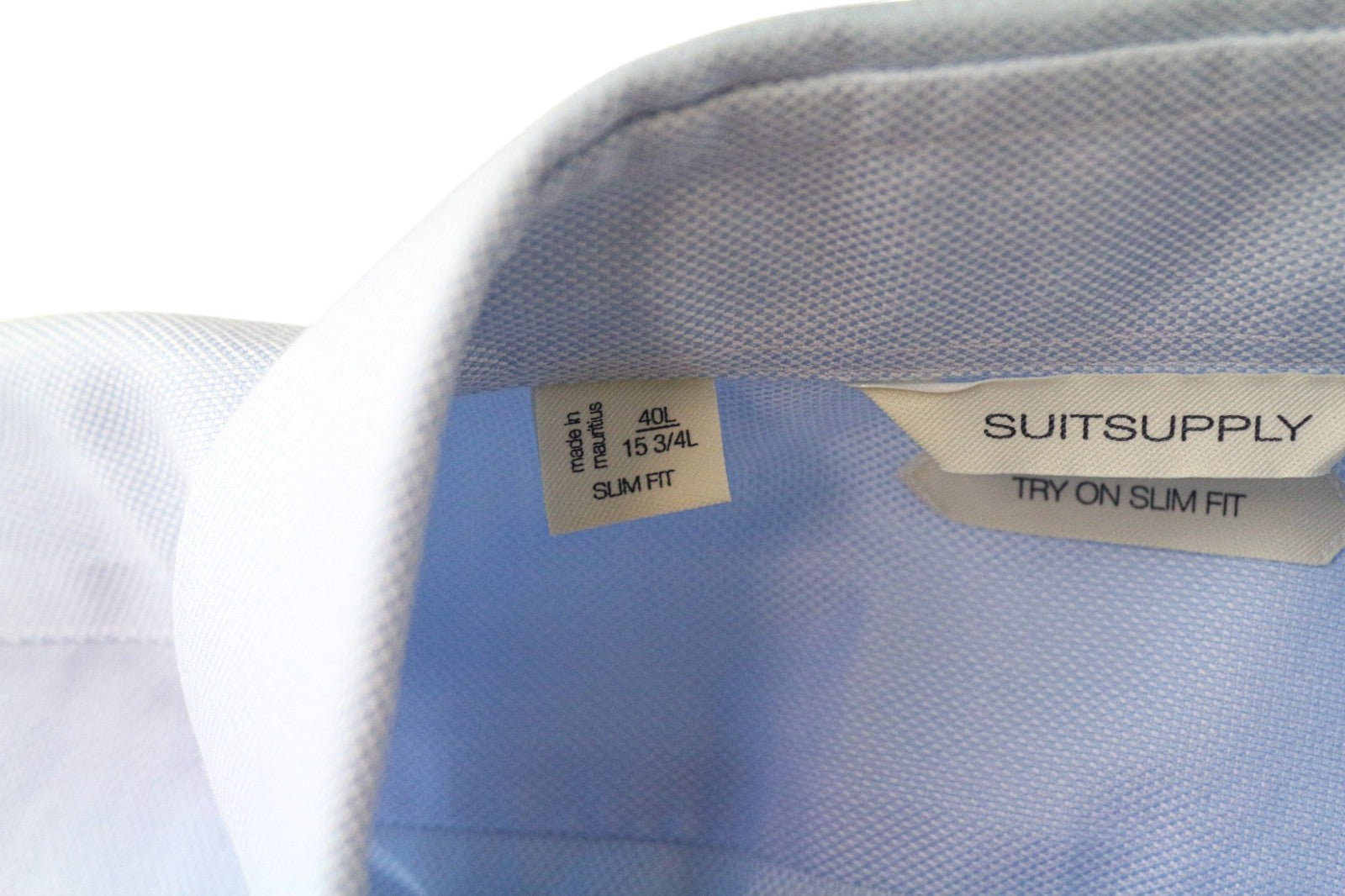SUITSUPPLY Men's Formal Shirt 40L/15 3/4L Slim Blue Cotton Cutaway Twill