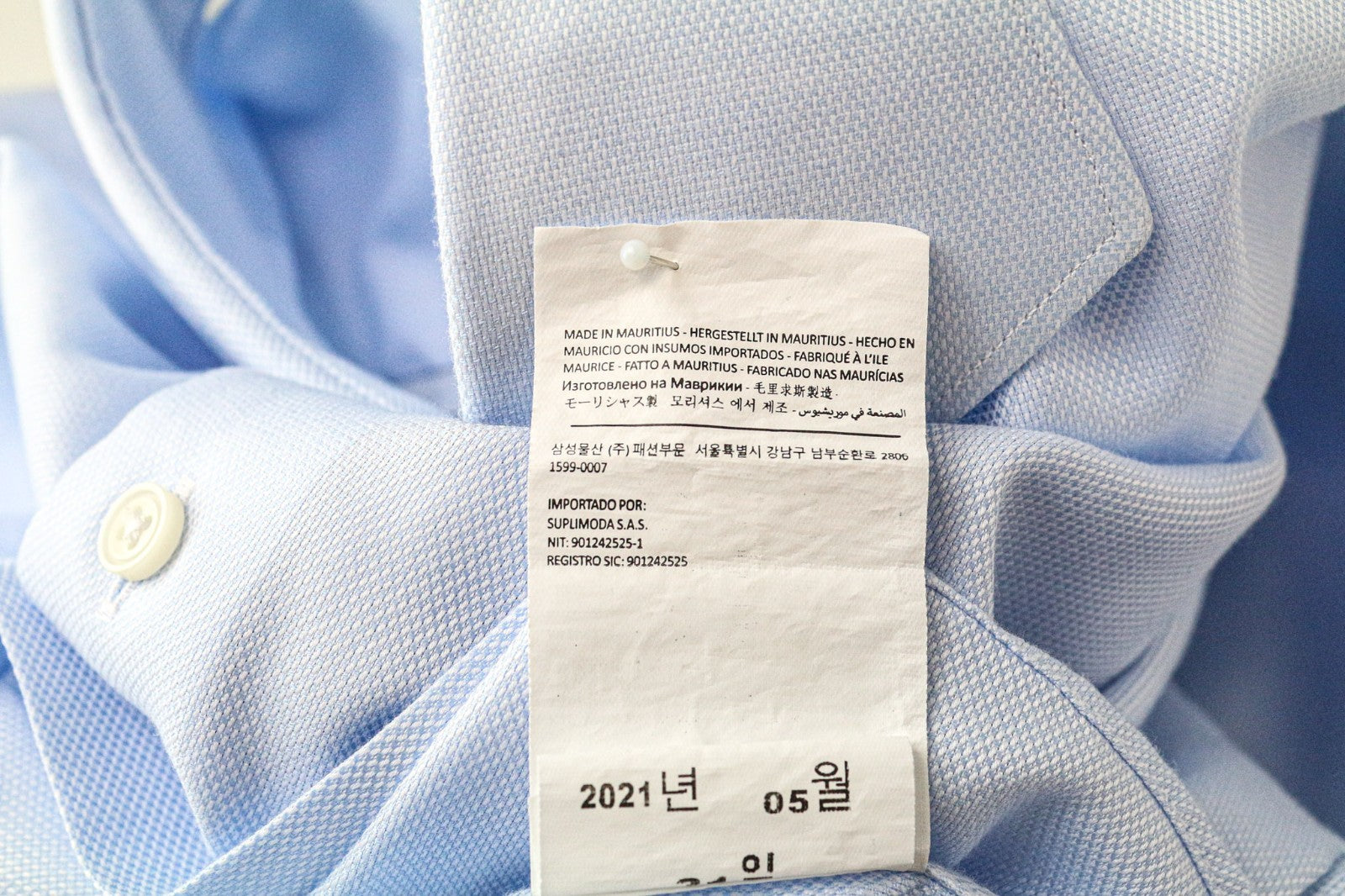 SUITSUPPLY Men's Formal Shirt 40L/15 3/4L Slim Blue Cotton Cutaway Twill