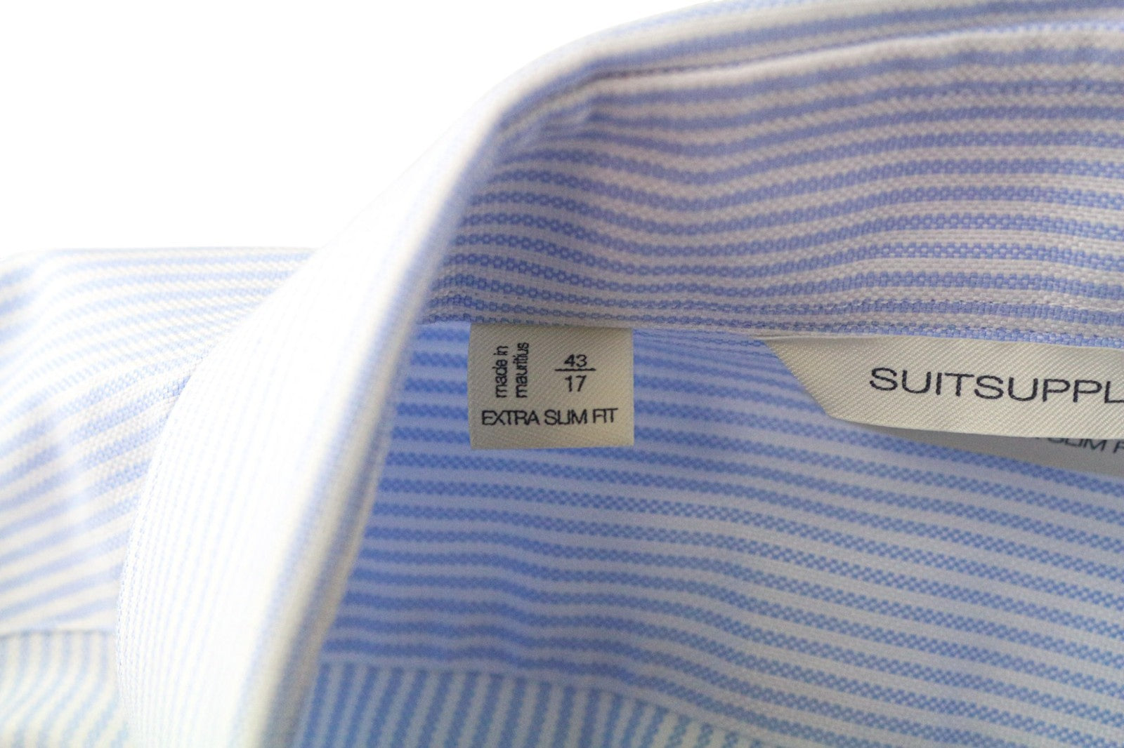 SUITSUPPLY Men's Formal Shirt 43/17 Extra Slim Blue Cotton Striped Twill