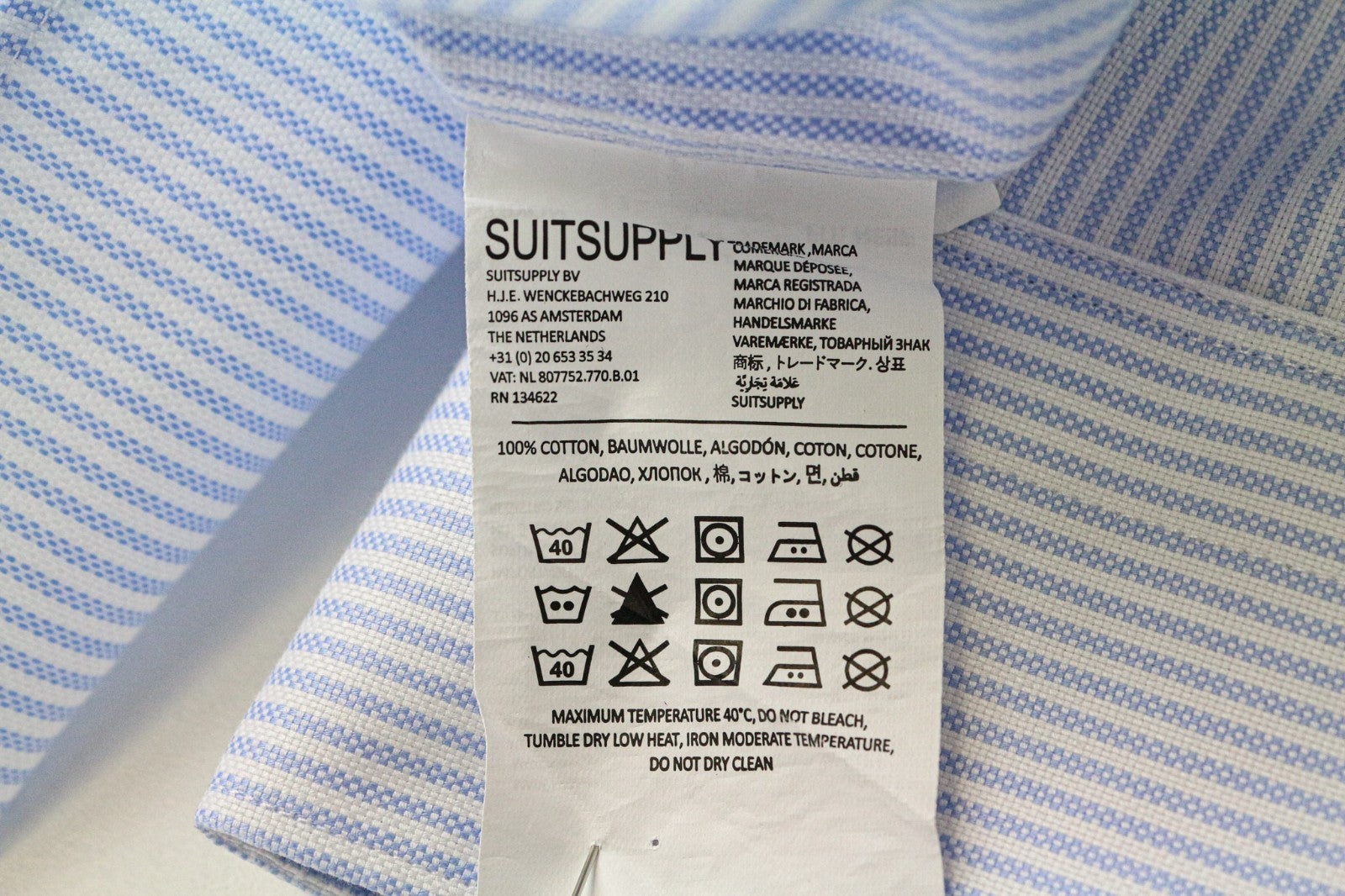 SUITSUPPLY Men's Formal Shirt 43/17 Extra Slim Blue Cotton Striped Twill