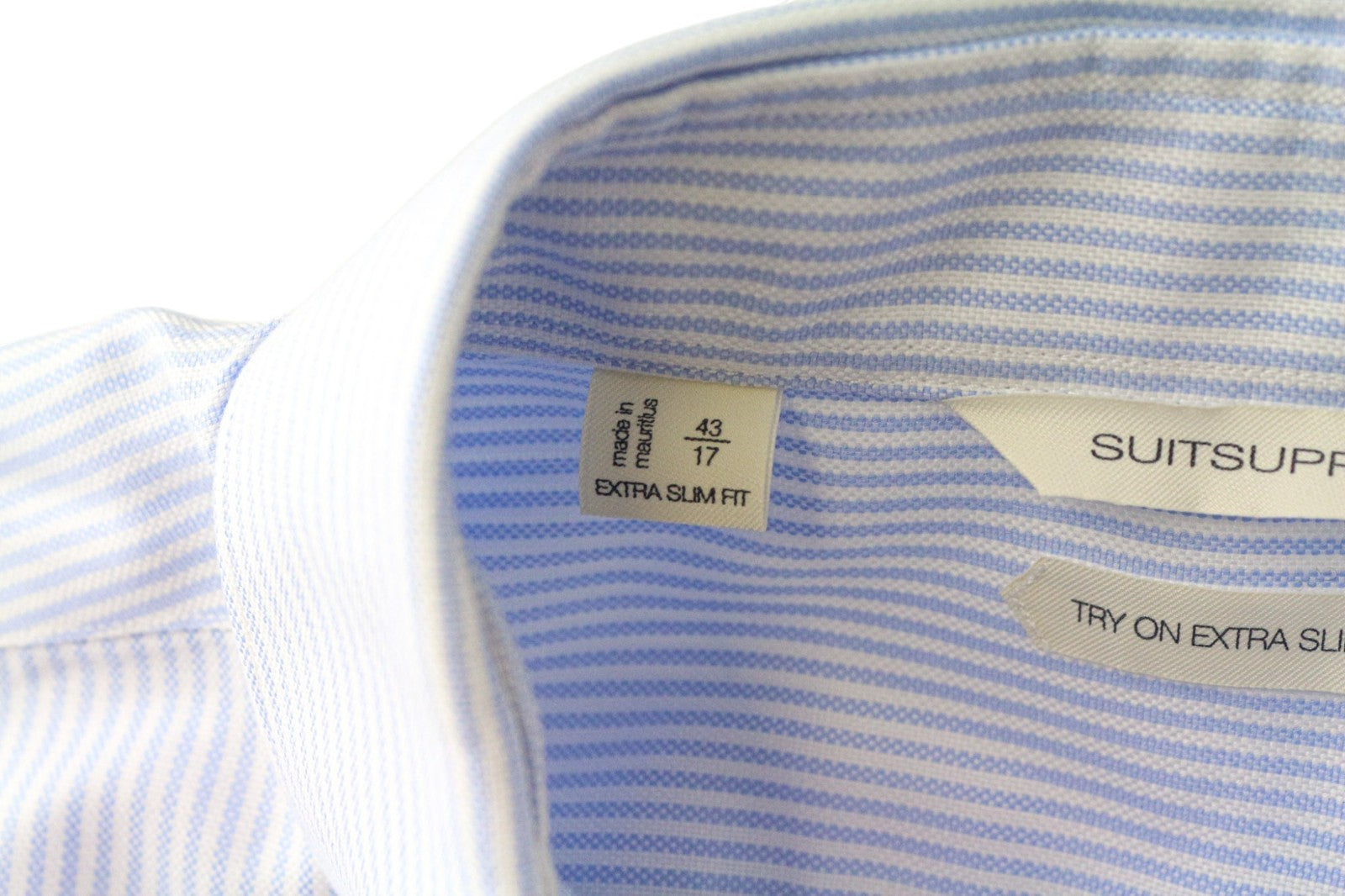 SUITSUPPLY Men's Formal Shirt 43/17 Extra Slim Blue Cotton Cutaway Striped