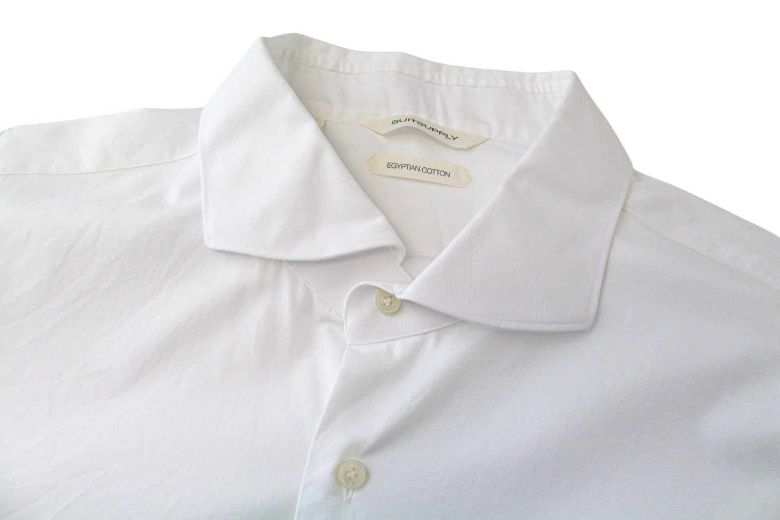 SUITSUPPLY Men's Formal Shirt 46/18 Slim White Cotton Cutaway Twill Long Sleeve