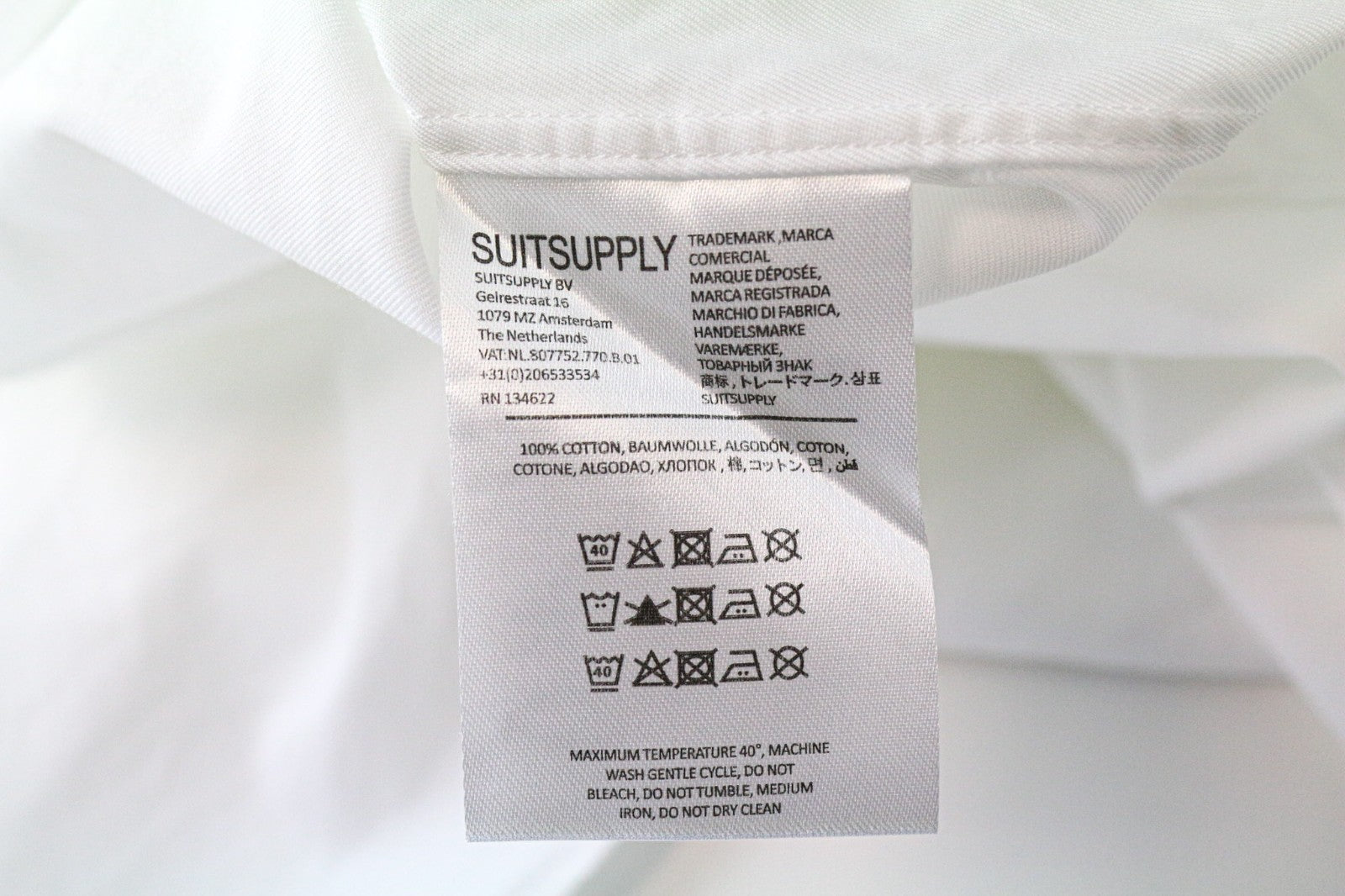 SUITSUPPLY Men's Formal Shirt 46/18 Slim White Cotton Cutaway Twill Long Sleeve