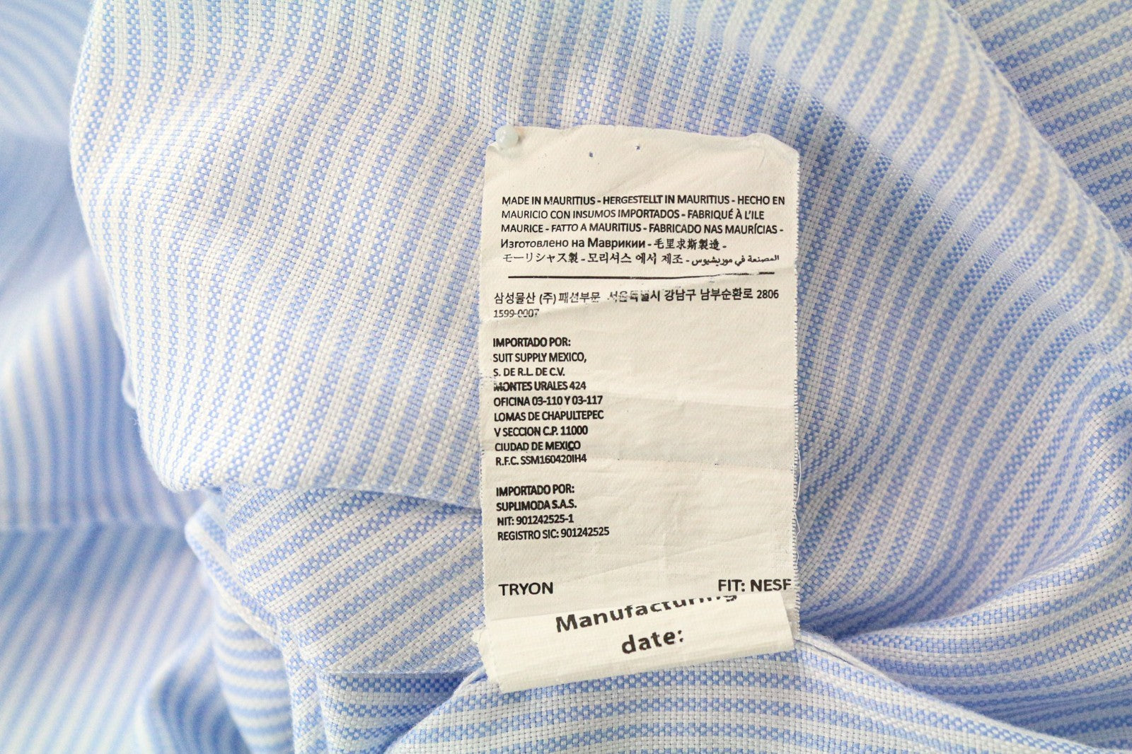 SUITSUPPLY Men's Formal Shirt 39/15 1/2 Extra Slim Blue Cotton Cutaway Striped