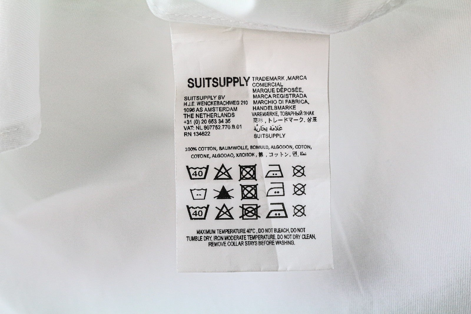 SUITSUPPLY Men's Formal Shirt 38/15 Extra Slim White Cotton Cutaway Long Sleeve