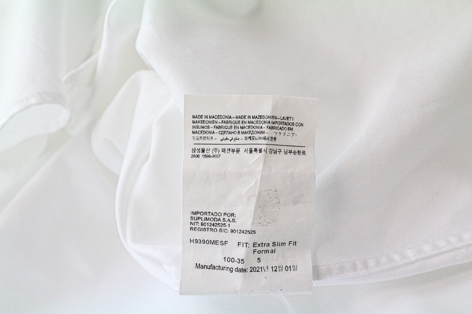 SUITSUPPLY Men's Formal Shirt 38/15 Extra Slim White Cotton Cutaway Long Sleeve