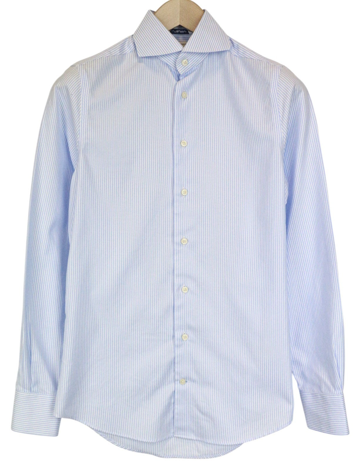 SUITSUPPLY Men's Formal Shirt 35/13.5 Blue Extra Slim Cotton Striped Try-On Fit