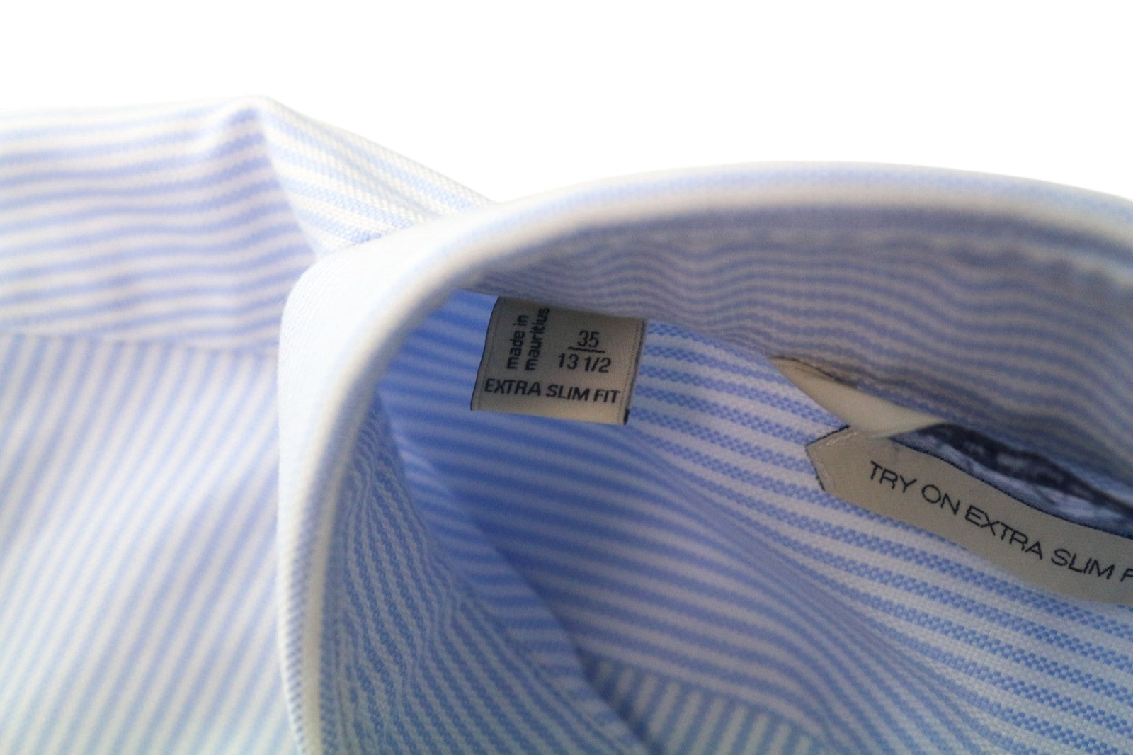 SUITSUPPLY Men's Formal Shirt 35/13.5 Blue Extra Slim Cotton Striped Try-On Fit