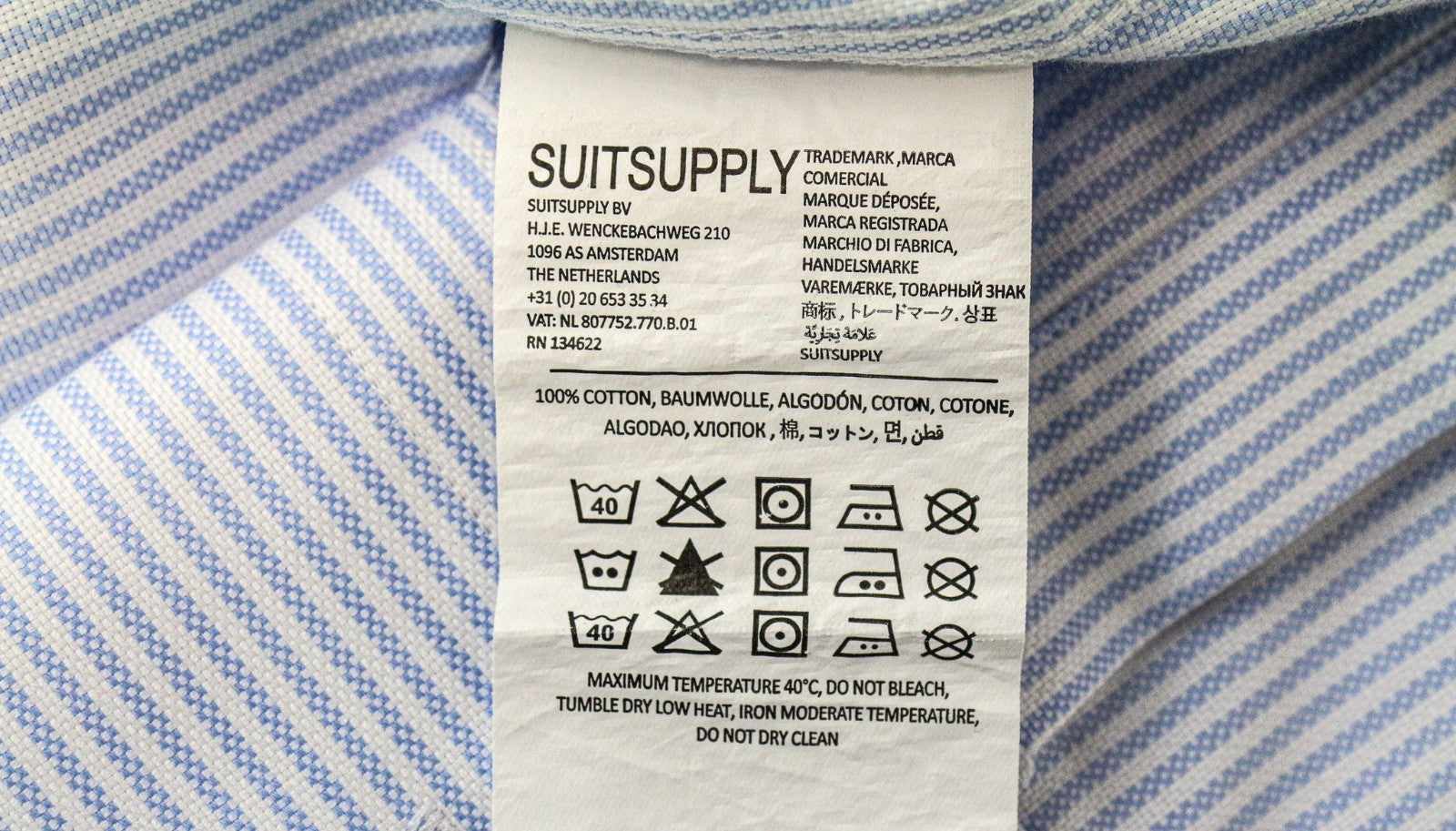 SUITSUPPLY Men's Formal Shirt 35/13.5 Blue Extra Slim Cotton Striped Try-On Fit