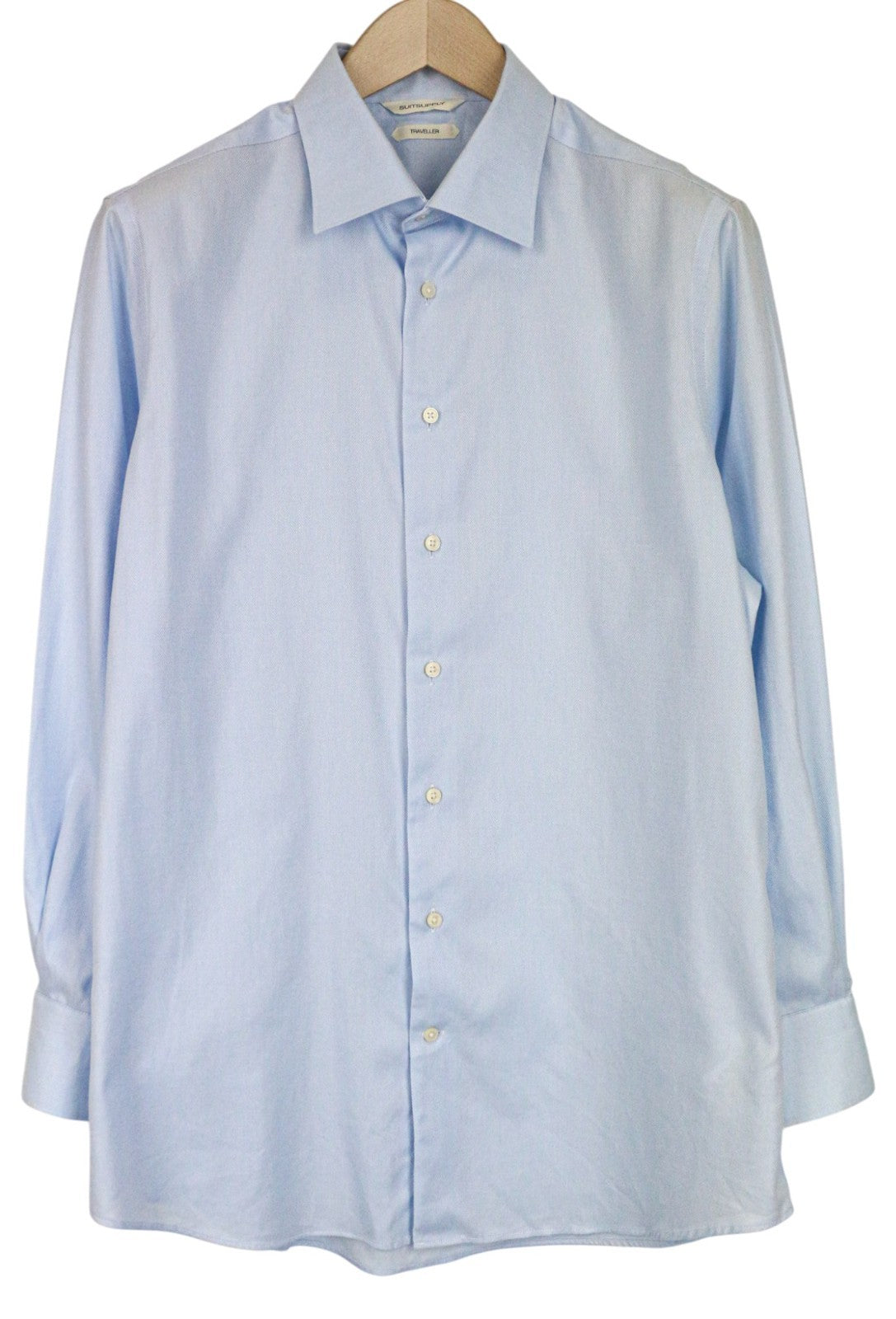 SUITSUPPLY Traveller Men's Formal Shirt 42/16.5 Slim Blue Melange Pure Cotton