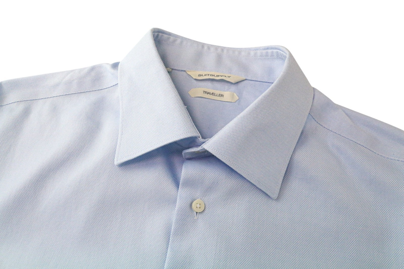 SUITSUPPLY Traveller Men's Formal Shirt 42/16.5 Slim Blue Melange Pure Cotton