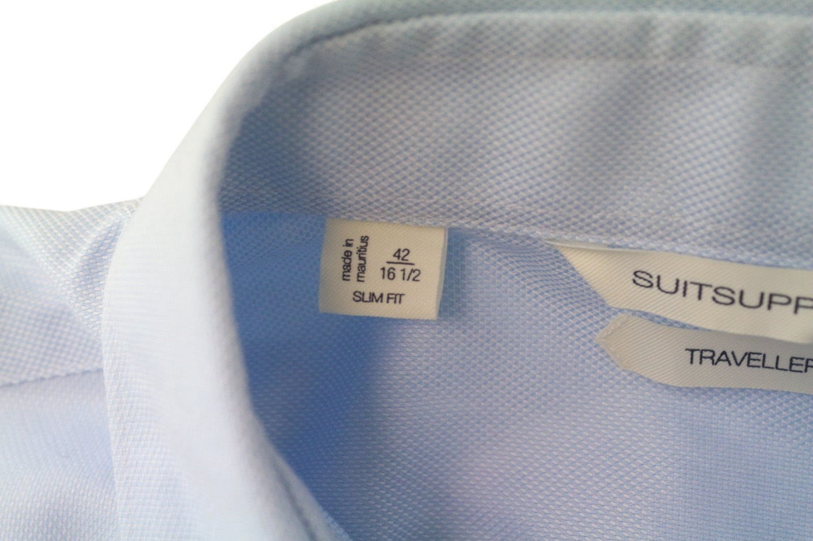 SUITSUPPLY Traveller Men's Formal Shirt 42/16.5 Slim Blue Melange Pure Cotton