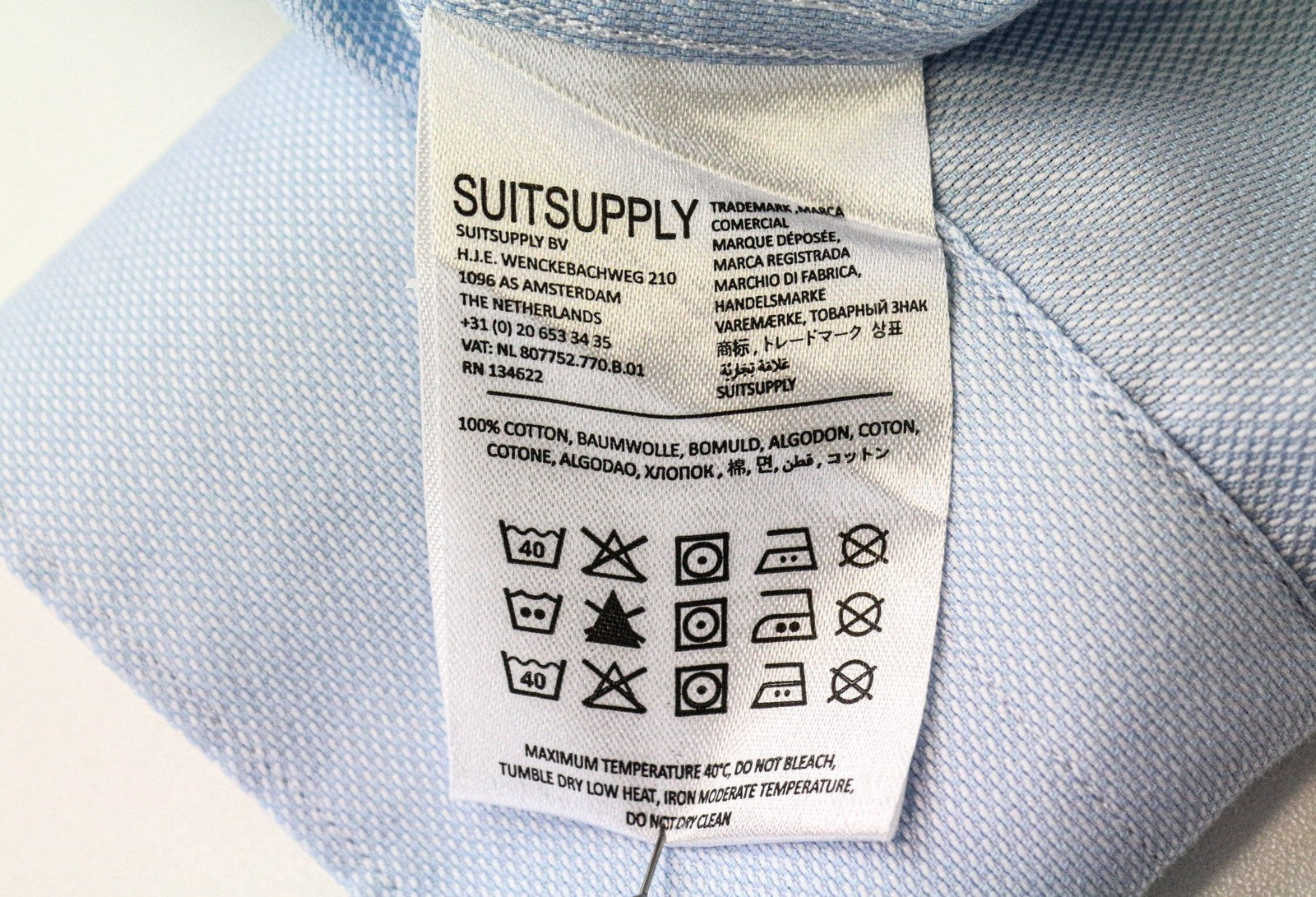 SUITSUPPLY Traveller Men's Formal Shirt 42/16.5 Slim Blue Melange Pure Cotton