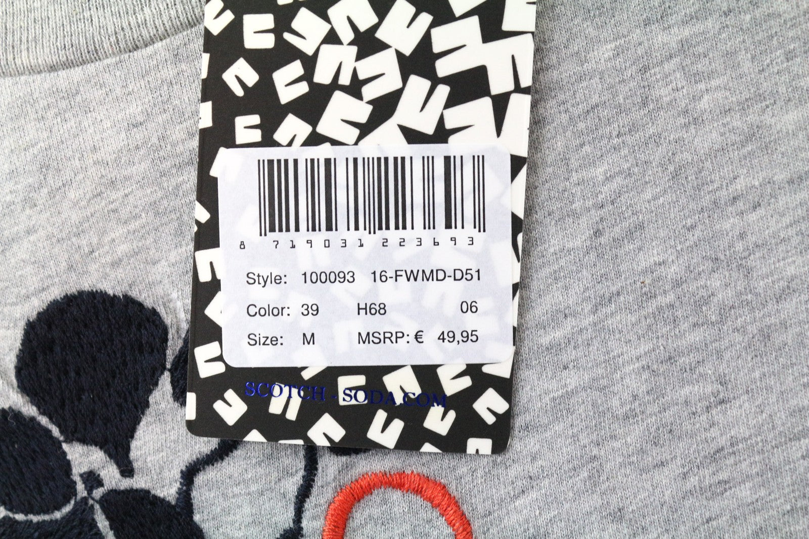 SCOTCH & SODA Men's T-Shirt M Grey Melange Crew Neck Cotton Jersey Embroidered*