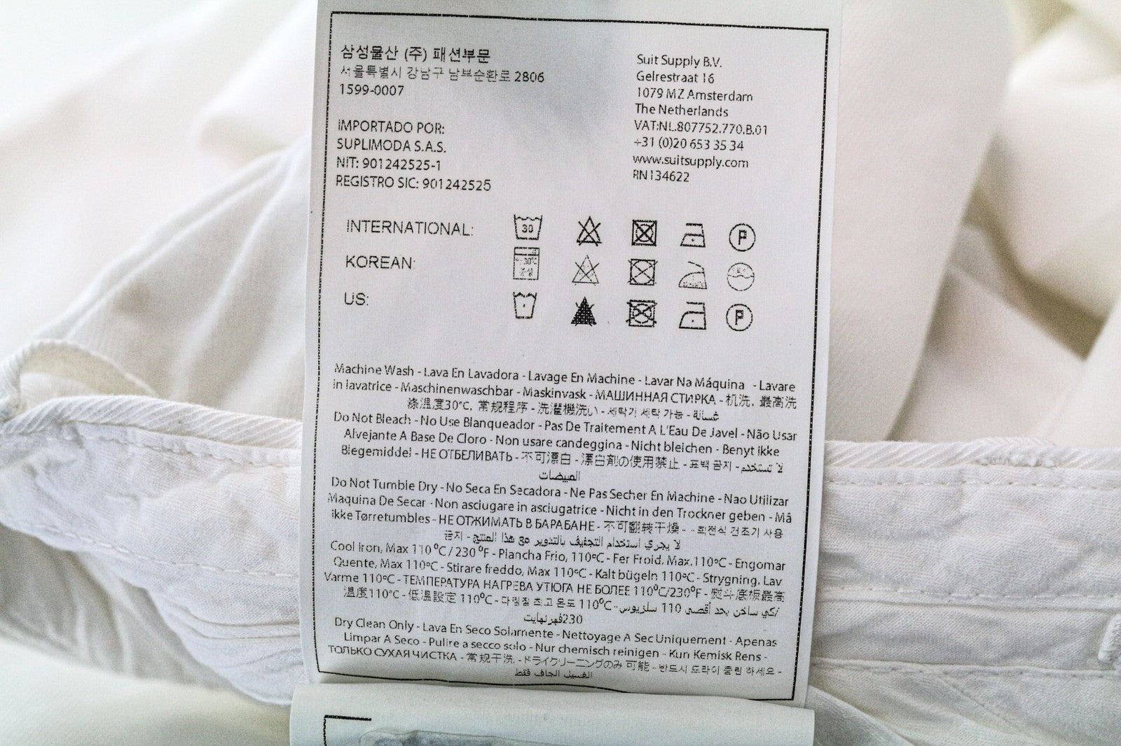 SUITSUPPLY Campo Men's Trousers UK36R White Slim Fit Cotton Blend Pleated