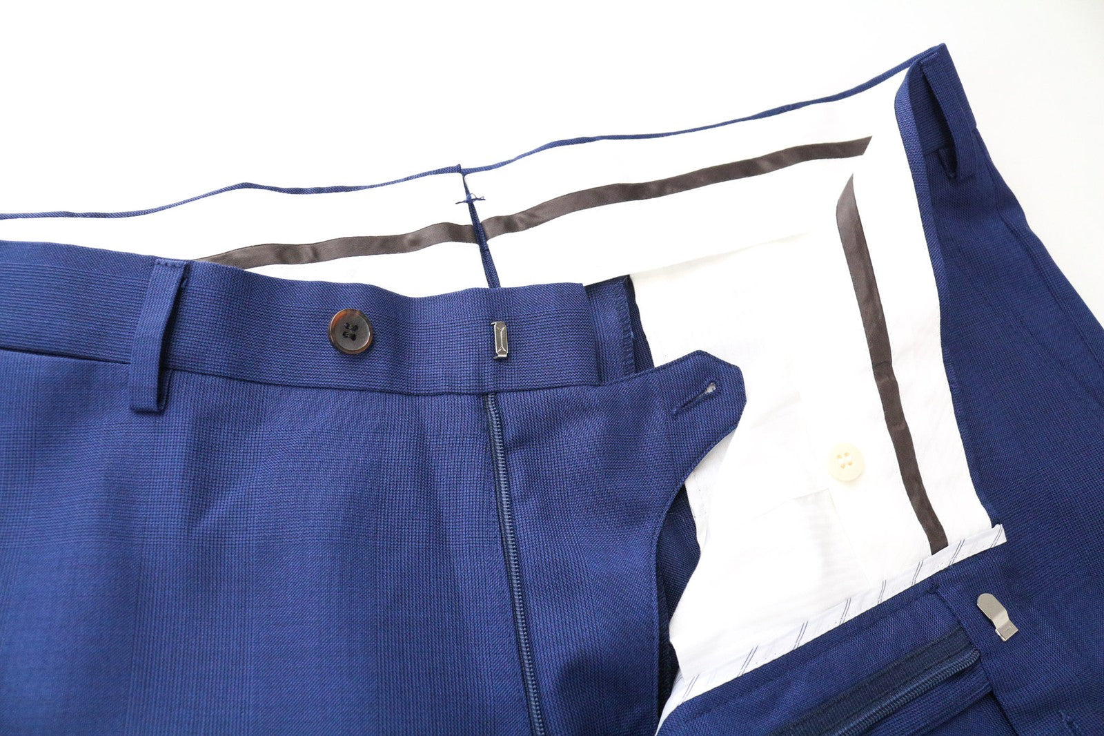 SUITSUPPLY Brescia Men's Trousers UK44L Mid Blue Slim Glen Check Pure Wool Flat