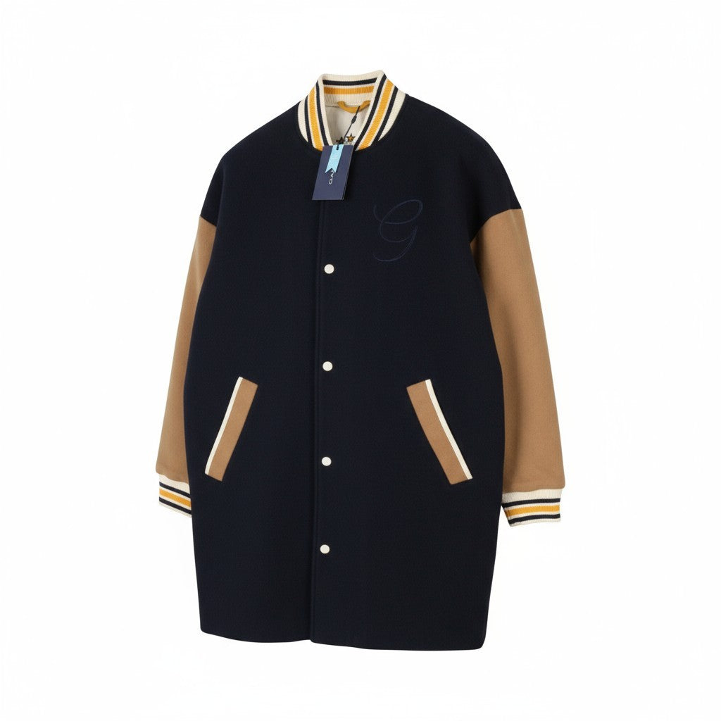 GANT Long Varsity Women Coat M Marine Wool Blend Padded Snap Bomber