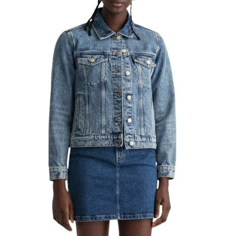 GANT Denim Trucker Women Jacket L Light Blue Worn Faded Button Front