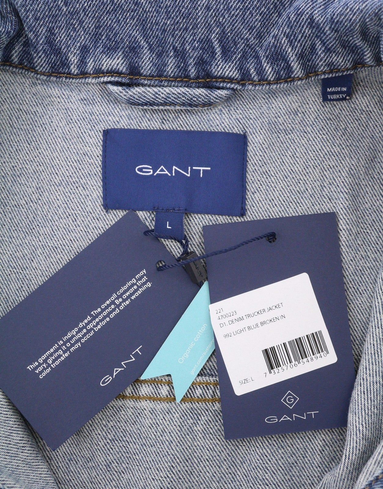 GANT Denim Trucker Women Jacket L Light Blue Worn Faded Button Front