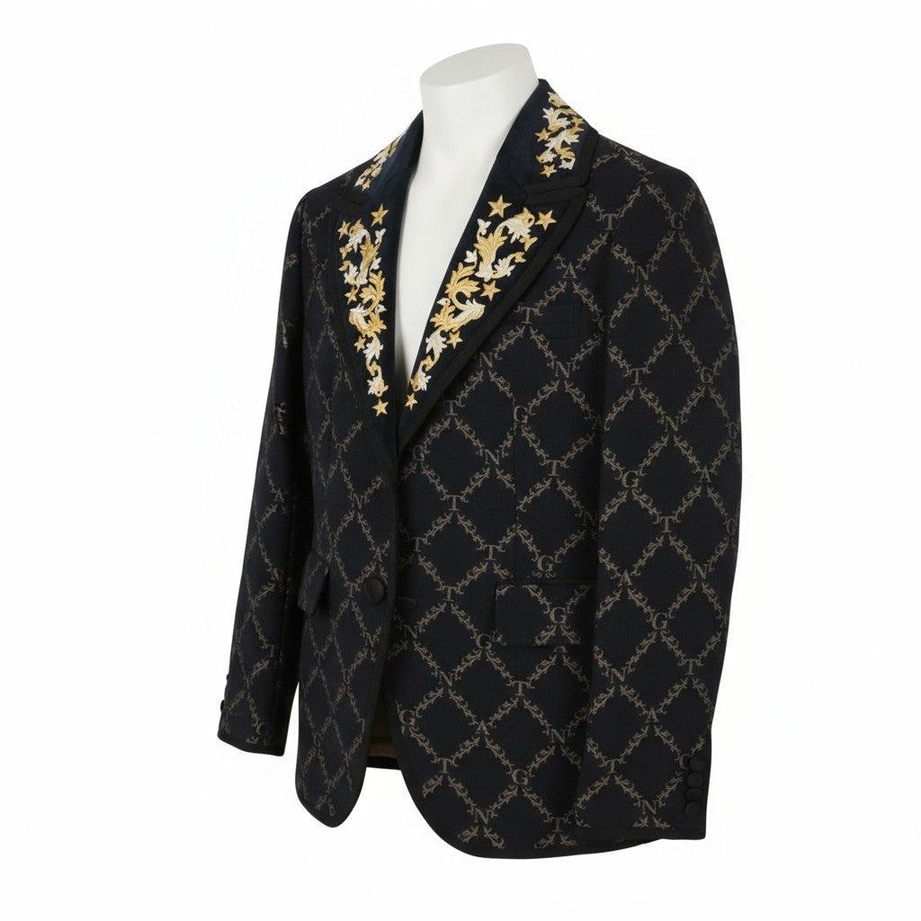 GANT Garland Print Shaped Women Blazer EU40 Black Wool Blend Peak Lapel RRP499