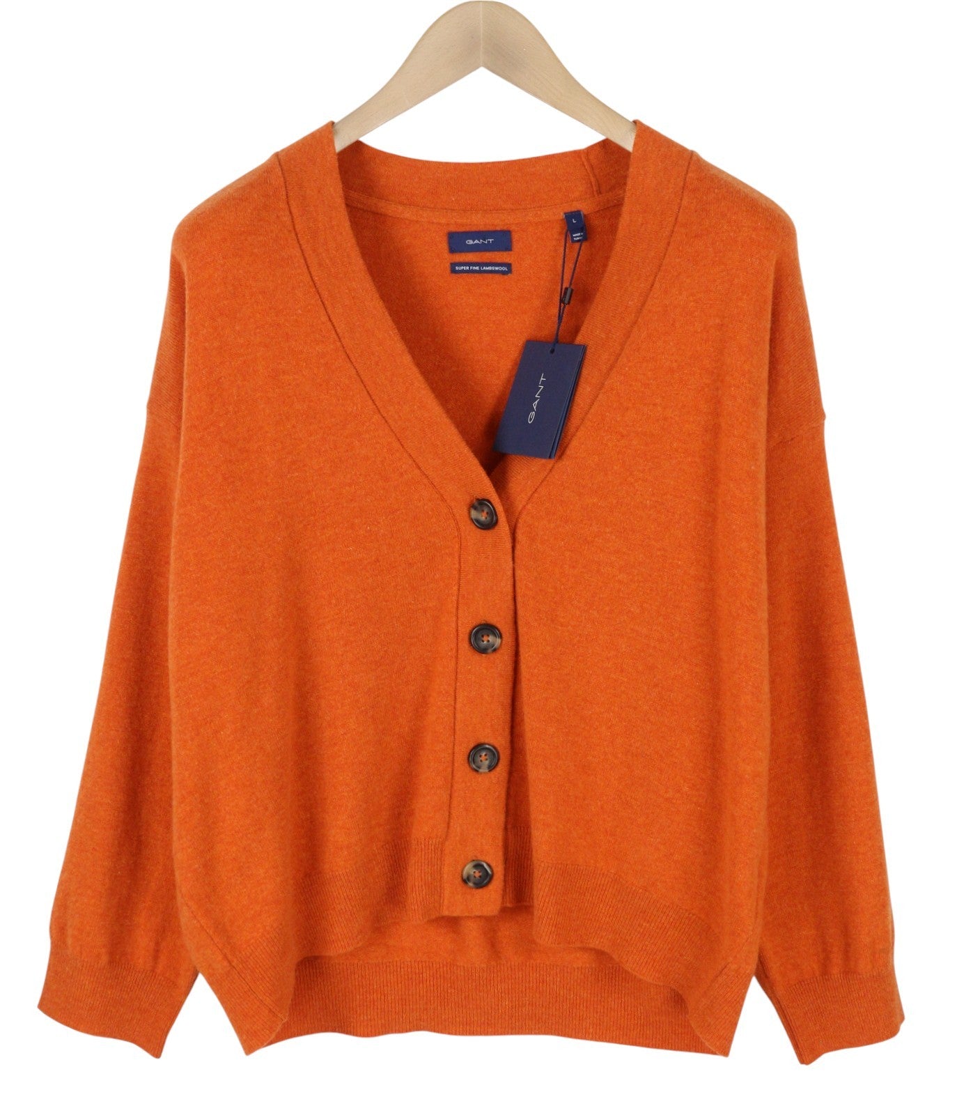 GANT Super Fine Lambswool Cardigan Women Jumper L Orange Melange Buttoned