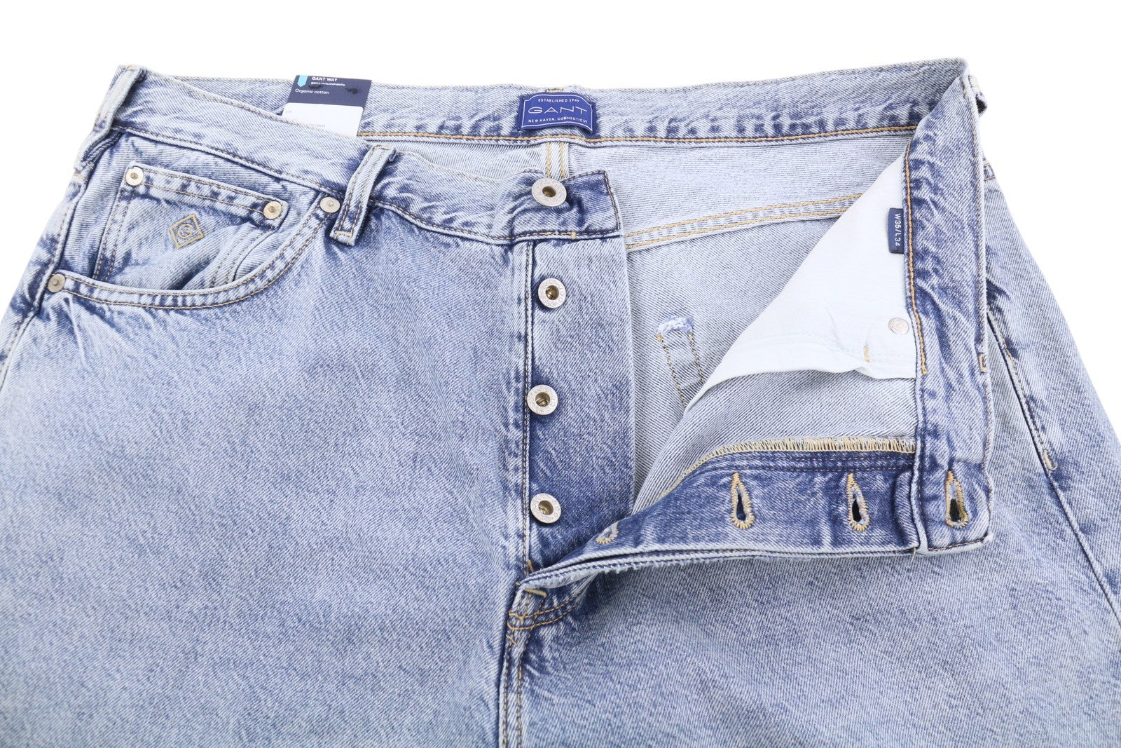 GANT Relaxed Classic Men Jeans W35/L34 Light Blue Faded Taper Leg