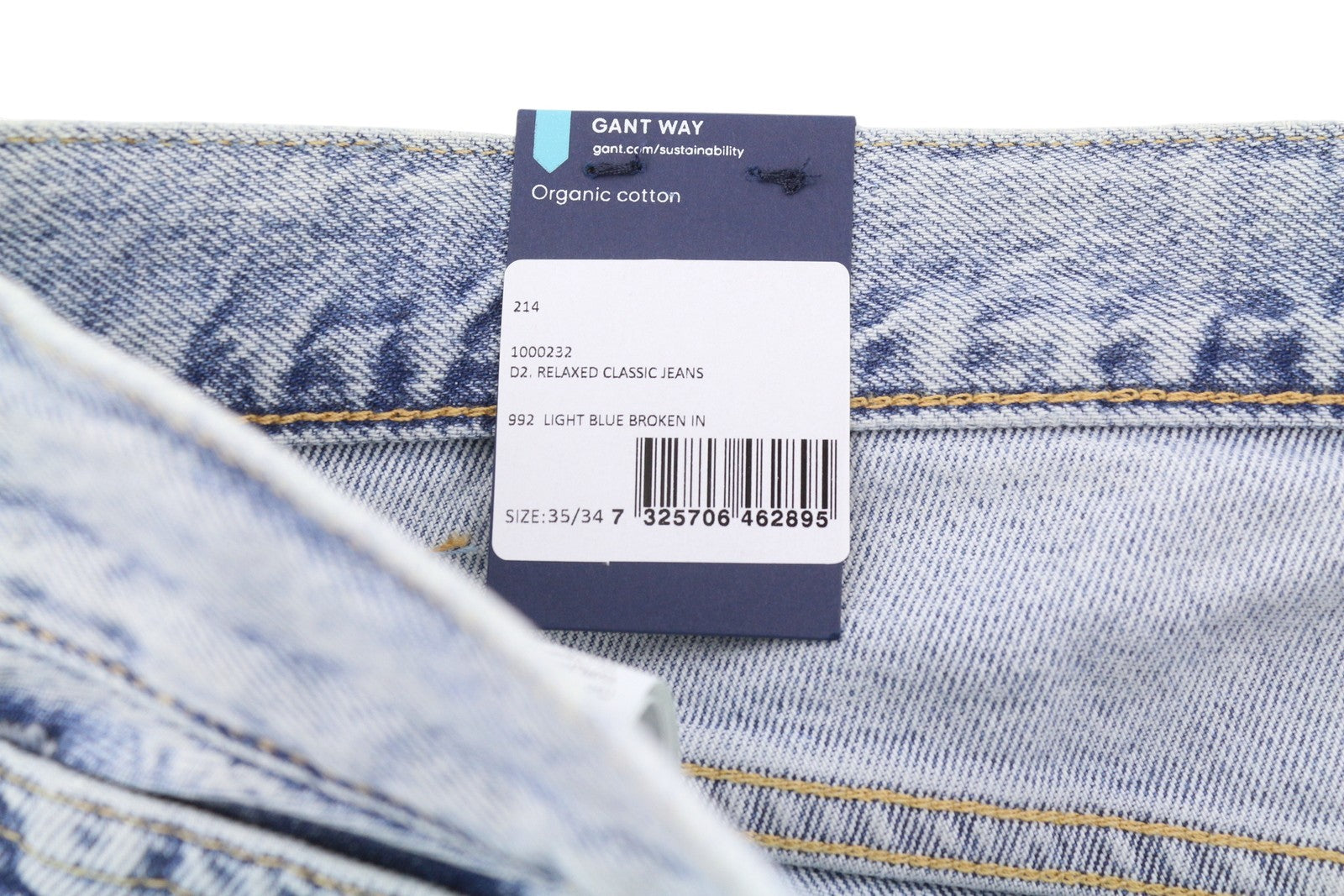 GANT Relaxed Classic Men Jeans W35/L34 Light Blue Faded Taper Leg