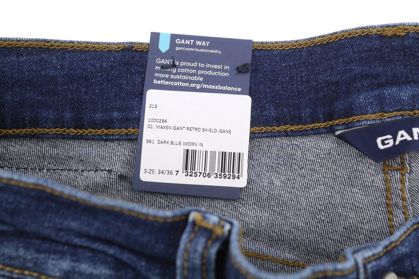 GANT Maxen Retro Shield Men Jeans W34/L36 Dark Blue Whiskered Skinny