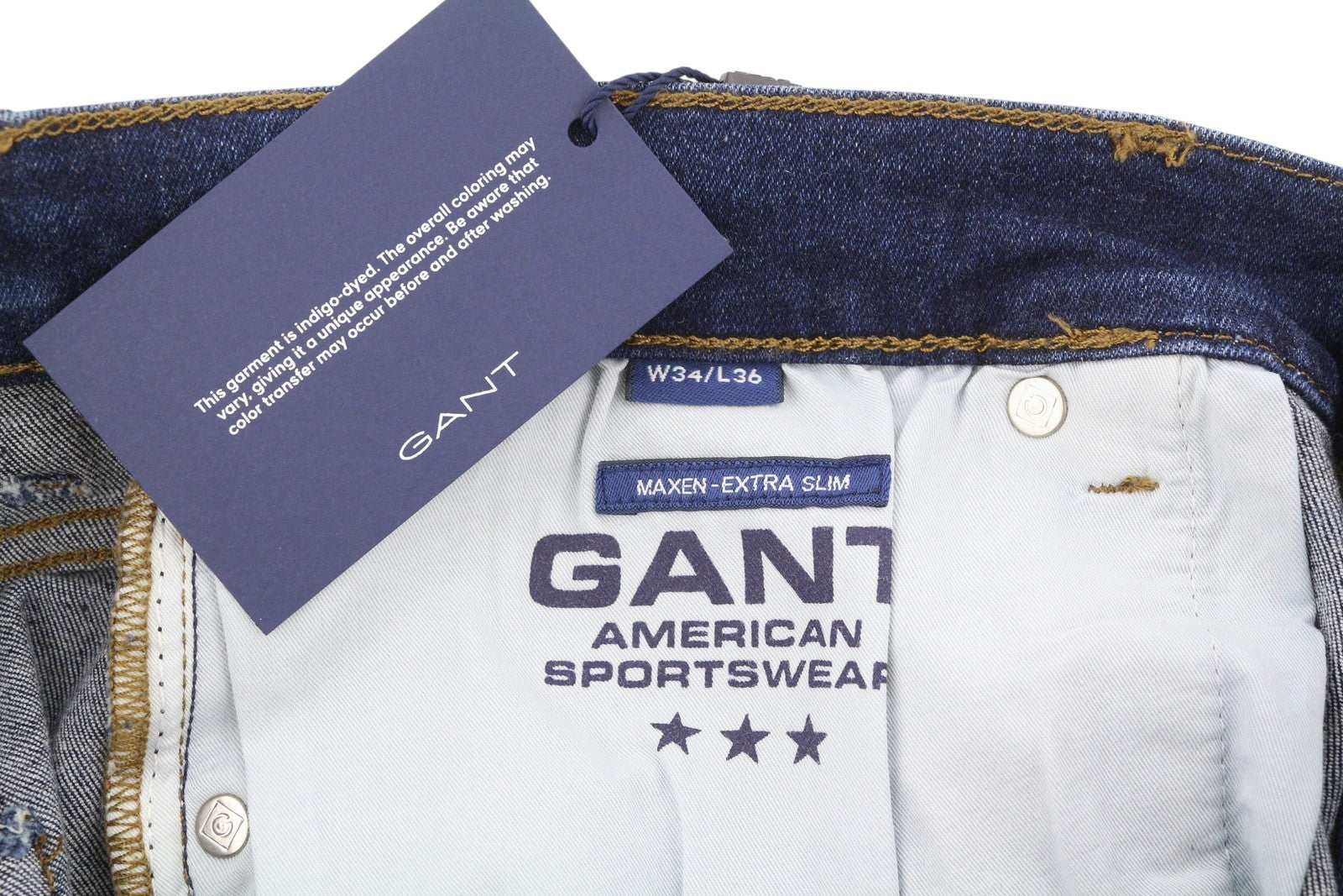 GANT Maxen Retro Shield Men Jeans W34/L36 Dark Blue Whiskered Skinny