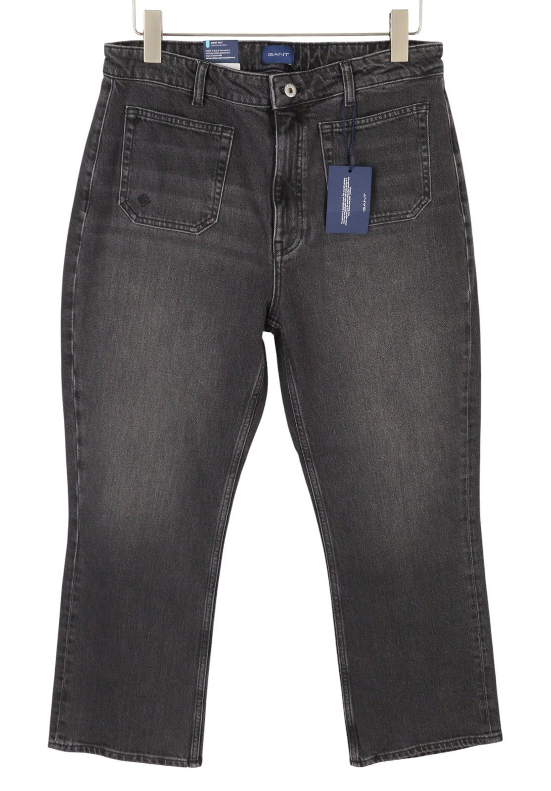 GANT Cropped Flare Women Jeans W33 Black Washed Denim Ankle Zip